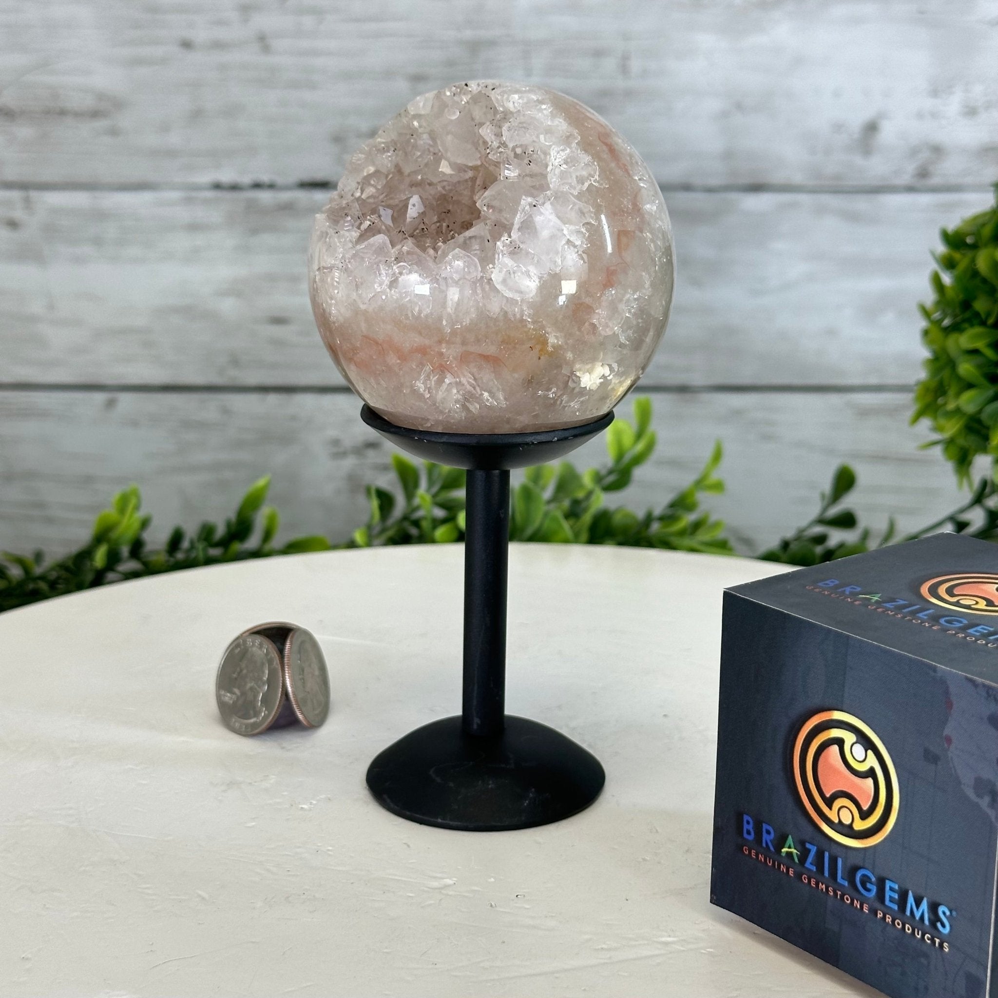 Druzy White Amethyst Sphere on a Metal Stand, 1.2 lbs & 6.2" Tall #5630-0040 - Brazil GemsBrazil GemsDruzy White Amethyst Sphere on a Metal Stand, 1.2 lbs & 6.2" Tall #5630-0040Spheres5630-0040