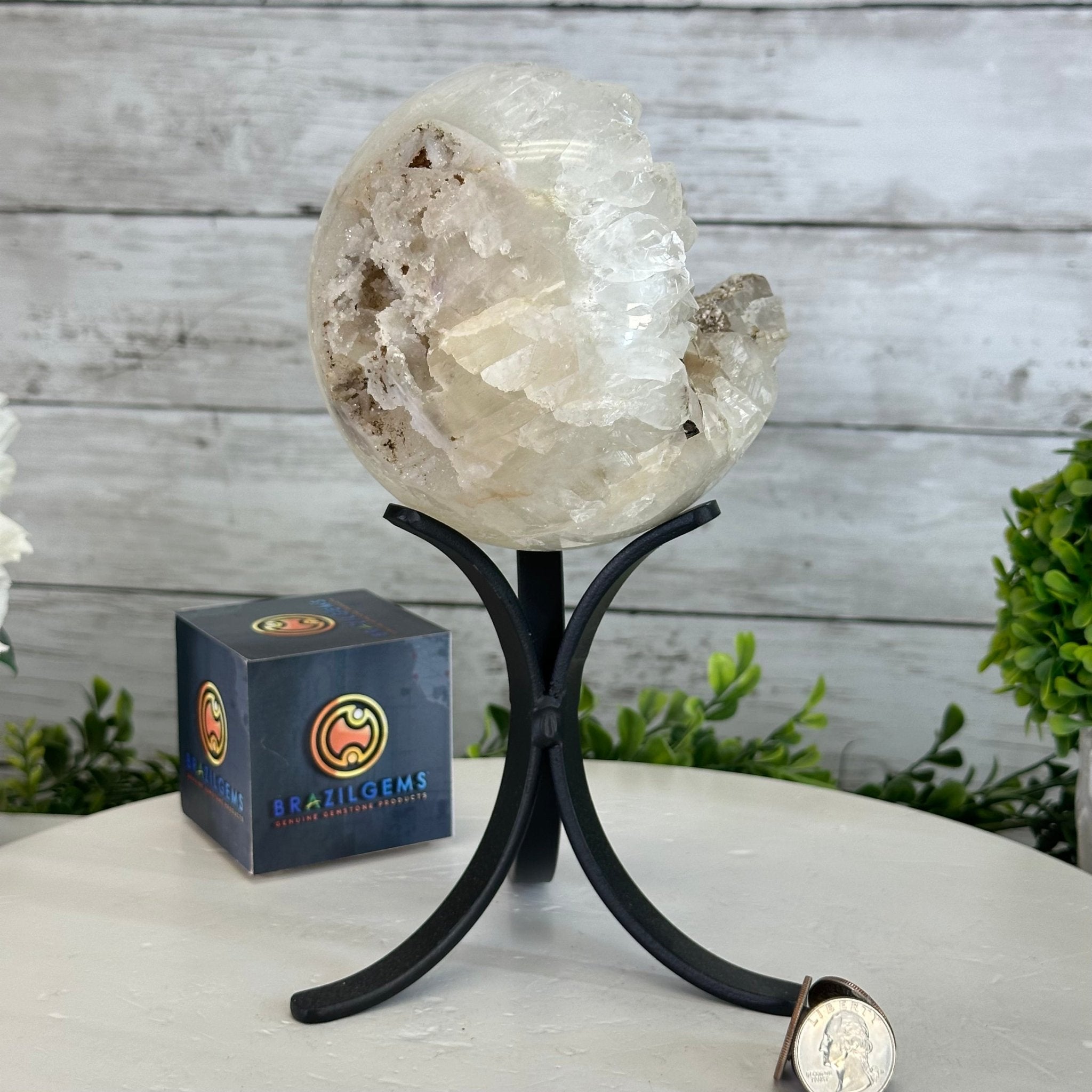 Druzy White Amethyst Sphere on a Metal Stand, 3.6 lbs & 9" Tall #5630-0056 - Brazil GemsBrazil GemsDruzy White Amethyst Sphere on a Metal Stand, 3.6 lbs & 9" Tall #5630-0056Spheres5630-0056