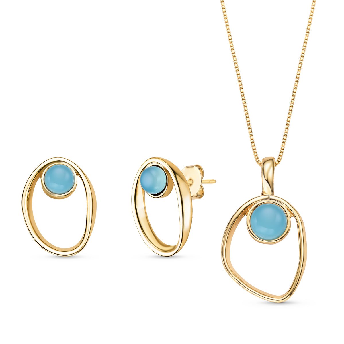 Elliptical Gold Plated Necklace & Earring Set w/ Round Natural Gemstones - Brazil GemsBrazil GemsElliptical Gold Plated Necklace & Earring Set w/ Round Natural GemstonesNecklace & Earring Set14GP0125 - 128