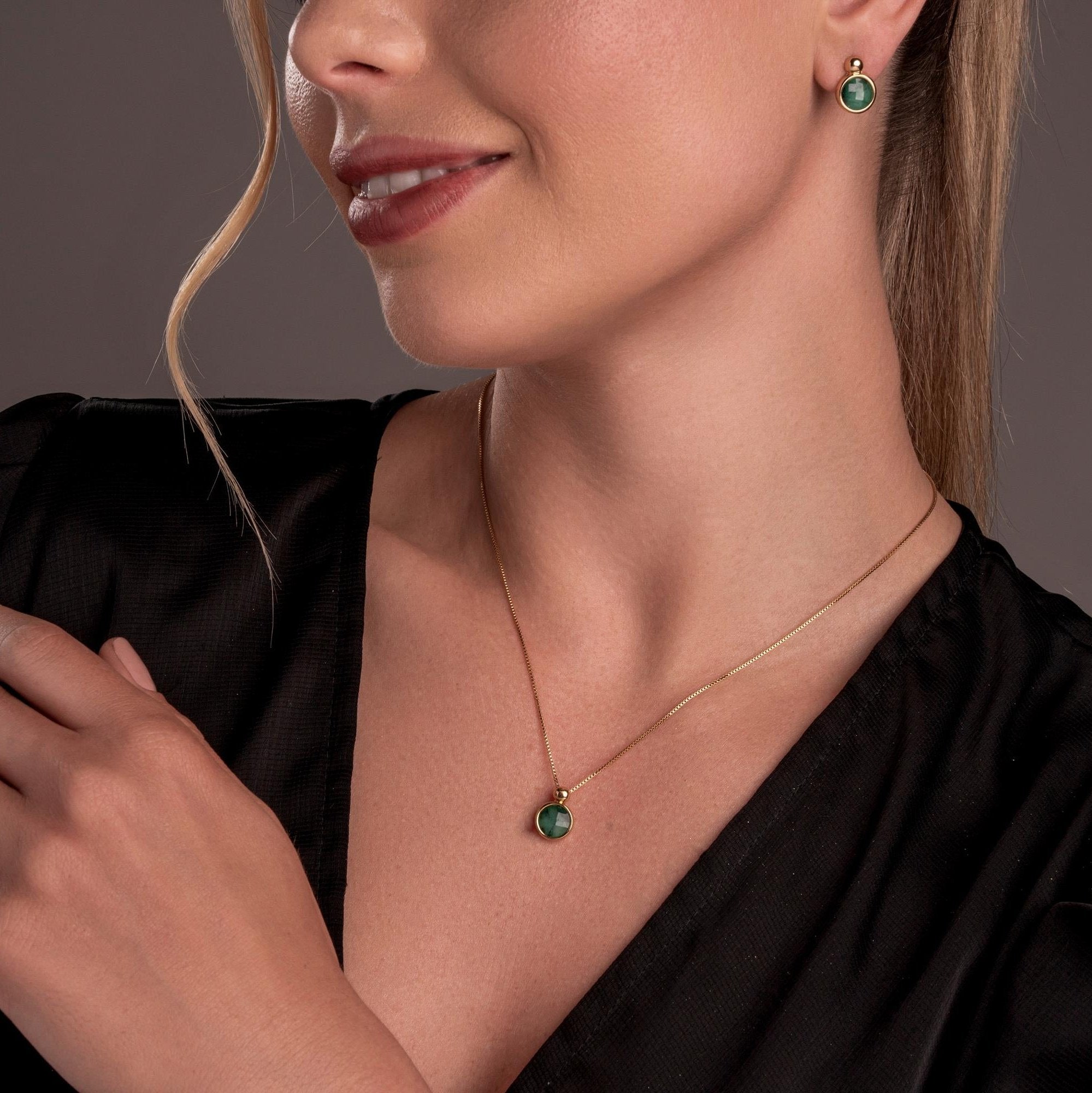 Emerald Basic Round 18K Gold Plated Necklace & Earring Set - Brazil GemsBrazil GemsEmerald Basic Round 18K Gold Plated Necklace & Earring SetNecklace & Earring Set14GP4874 - 109