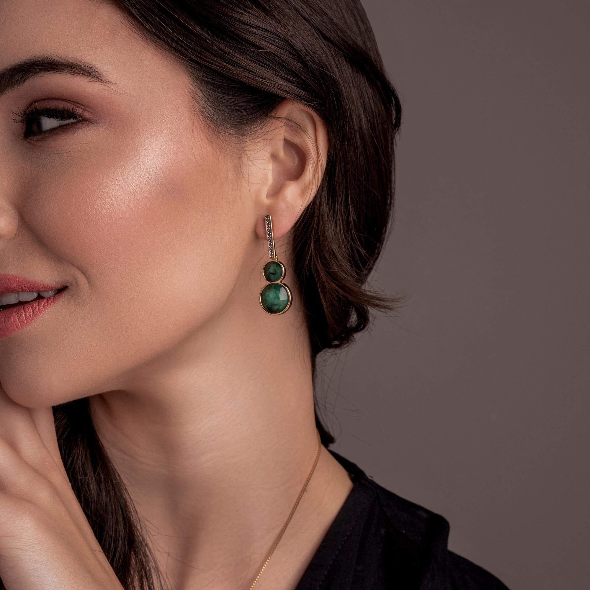 Emerald Dangle Style 18K Gold Plated & Black Rhodium Earrings - Brazil GemsBrazil GemsEmerald Dangle Style 18K Gold Plated & Black Rhodium EarringsEarrings11GP1663 - 109