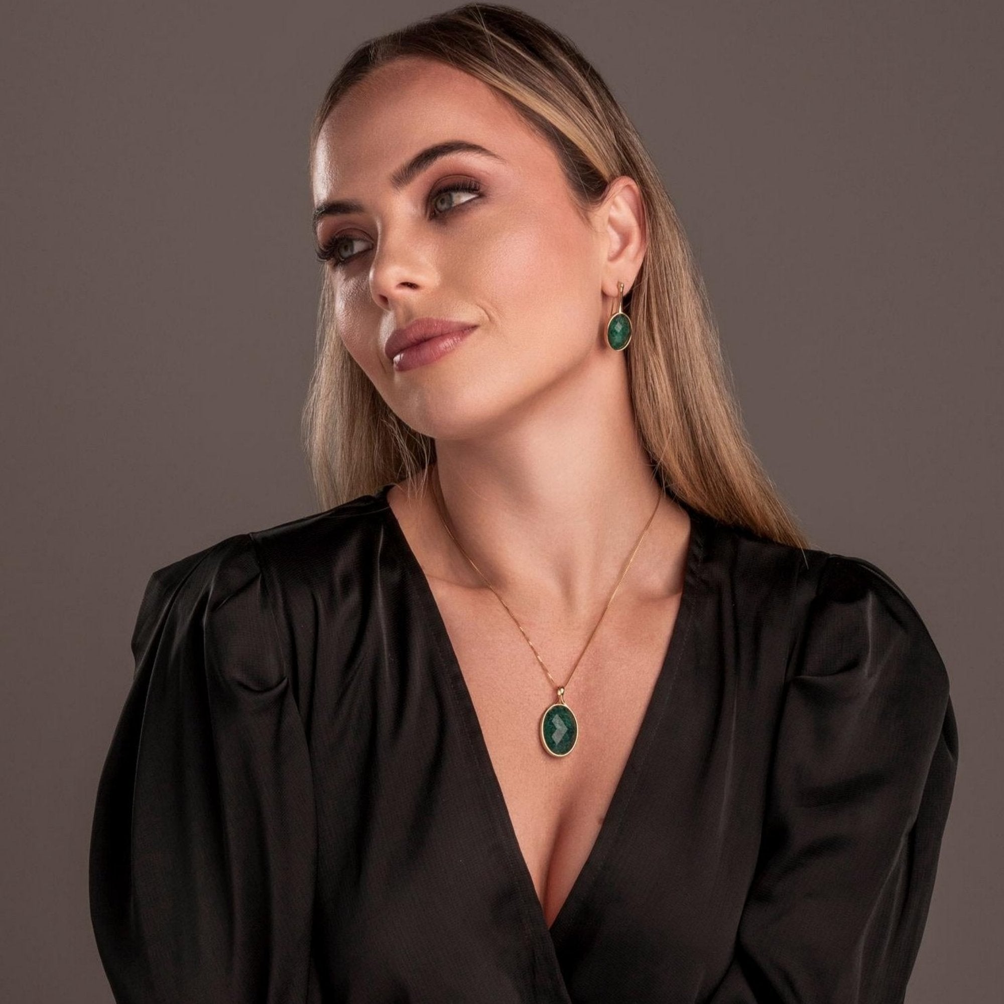 Emerald Oval Classic 18K Gold Plated Necklace & Earring Set - Brazil GemsBrazil GemsEmerald Oval Classic 18K Gold Plated Necklace & Earring SetNecklace & Earring Set14GP4521 - 109