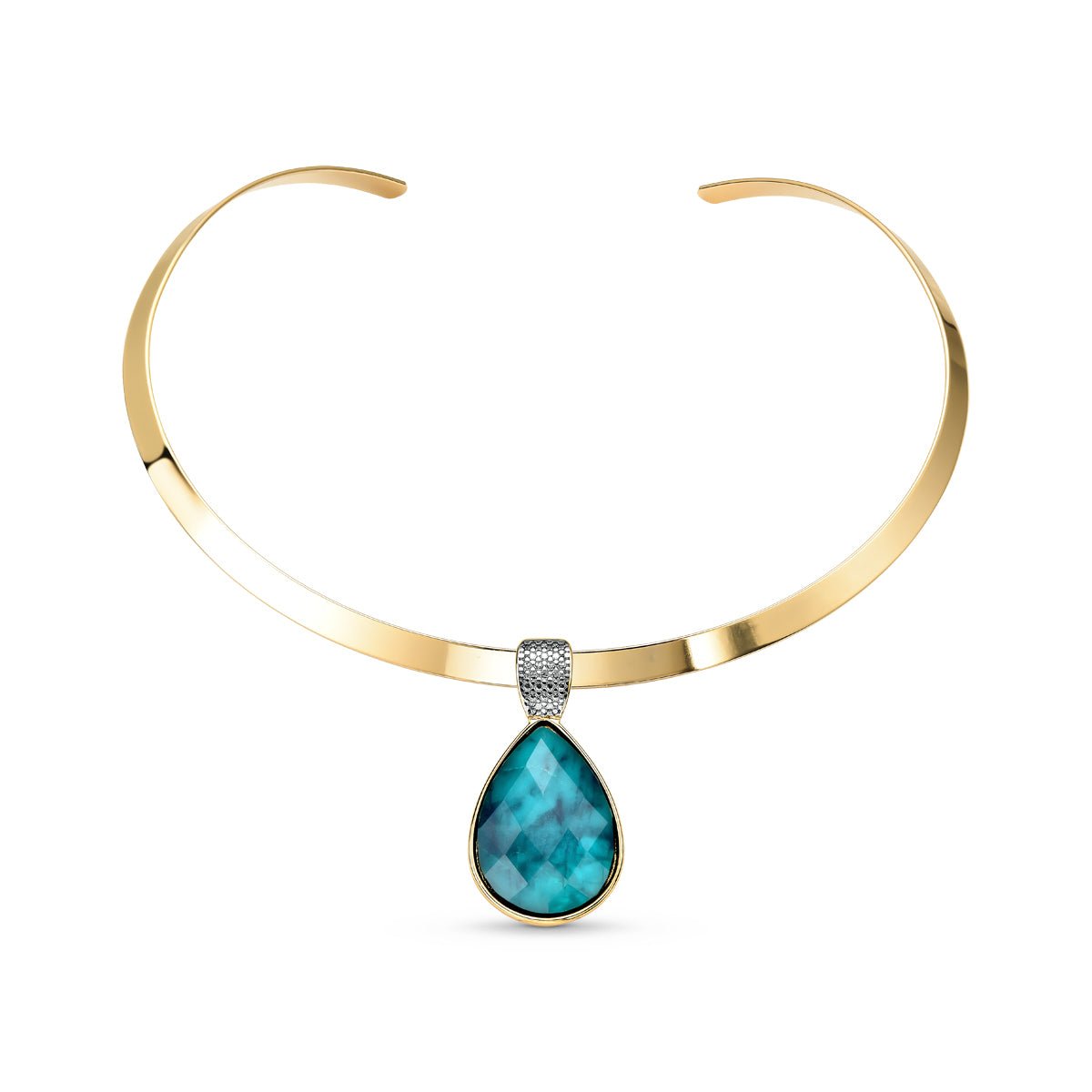 Emerald w/ White Rhodium 18K Gold Plated Choker Necklace