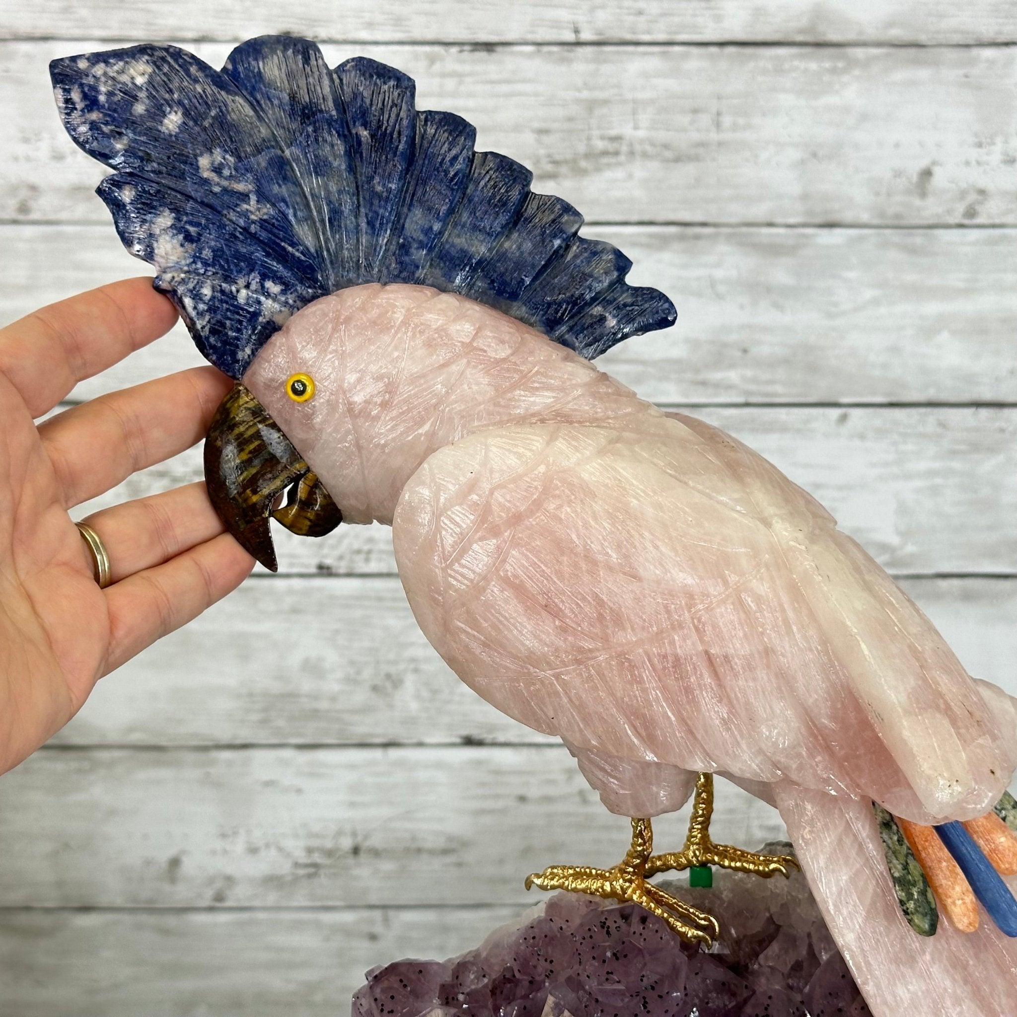 Hand-Carved Rose Quartz Cockatoo For Sale Brazil Gems® #3006