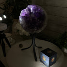 Extra Plus Druzy Amethyst Sphere on a Metal Base, 10.1 lbs & 12.1" Tall #5630-0072 - Brazil GemsBrazil GemsExtra Plus Druzy Amethyst Sphere on a Metal Base, 10.1 lbs & 12.1" Tall #5630-0072Spheres5630-0072