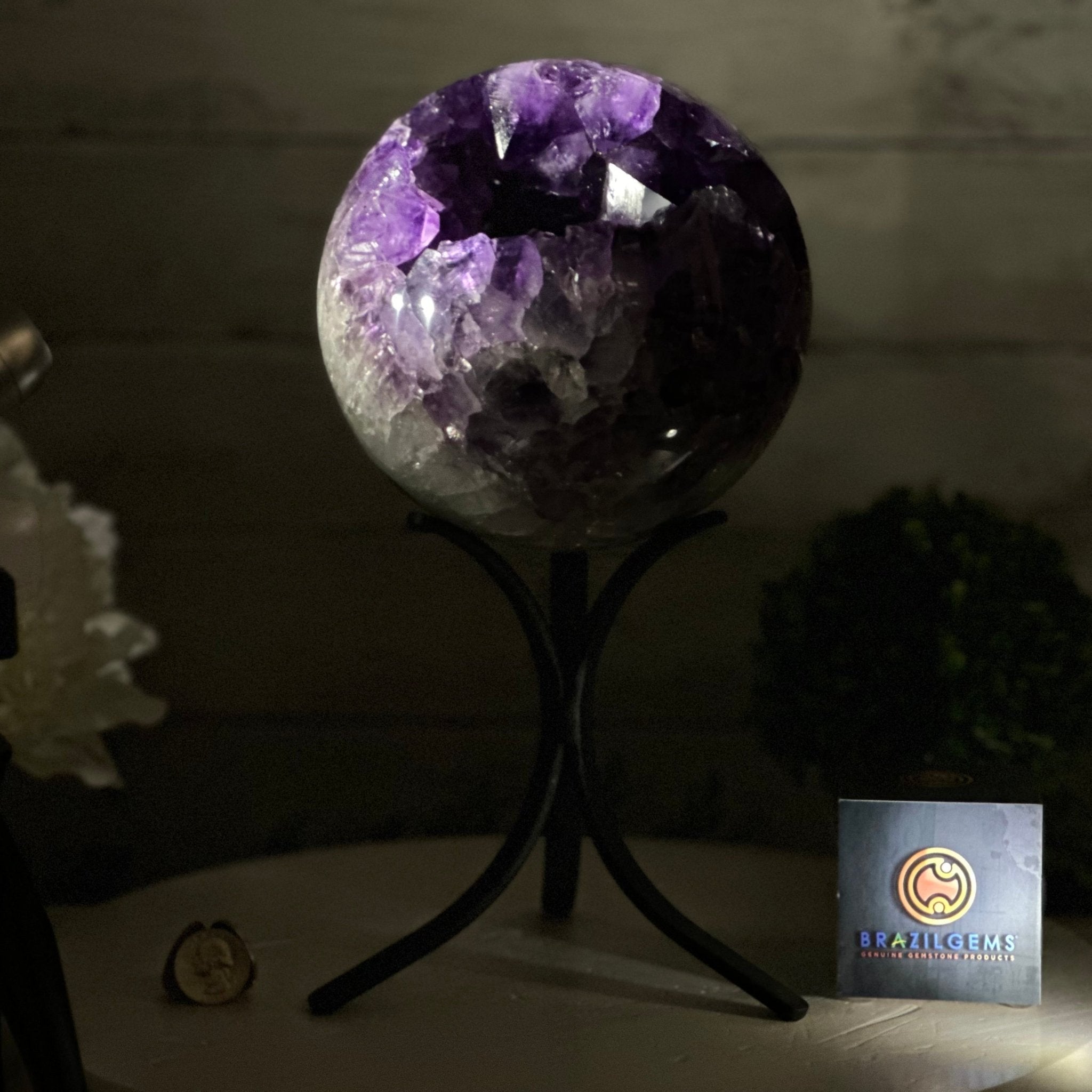 Amethyst Sphere on a Metal Base by Brazil Gems® #5630-0072