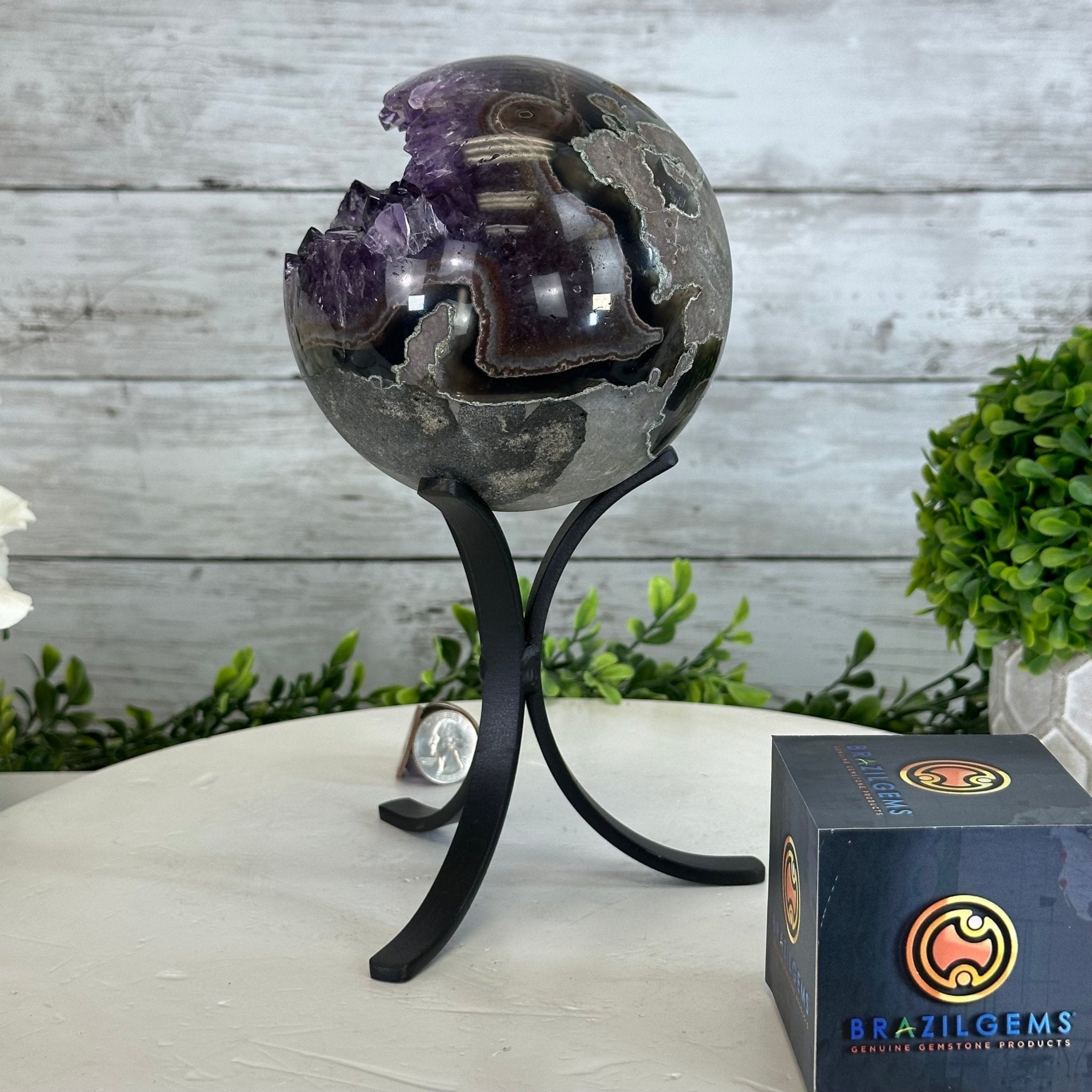 Extra Plus Druzy Amethyst Sphere on a Metal Stand, 4.3 lbs & 9.1" Tall #5630-0064 - Brazil GemsBrazil GemsExtra Plus Druzy Amethyst Sphere on a Metal Stand, 4.3 lbs & 9.1" Tall #5630-0064Spheres5630-0064