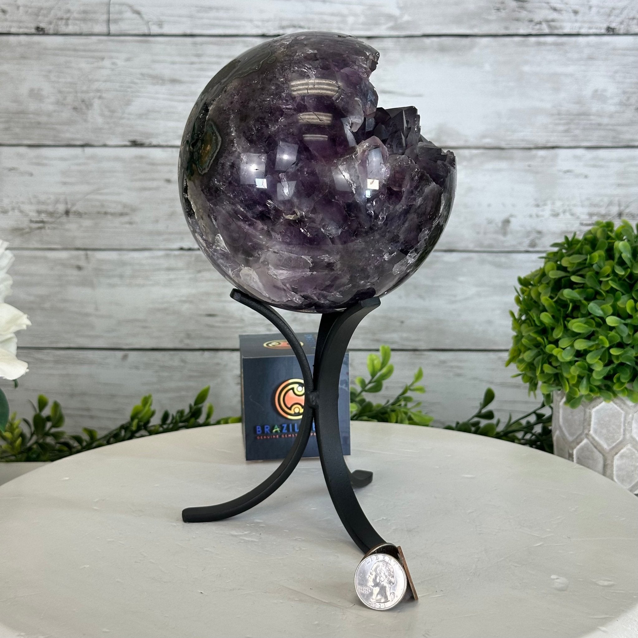 Extra Plus Druzy Amethyst Sphere on a Metal Stand, 6.7 lbs & 9.9" Tall #5630-0067 - Brazil GemsBrazil GemsExtra Plus Druzy Amethyst Sphere on a Metal Stand, 6.7 lbs & 9.9" Tall #5630-0067Spheres5630-0067