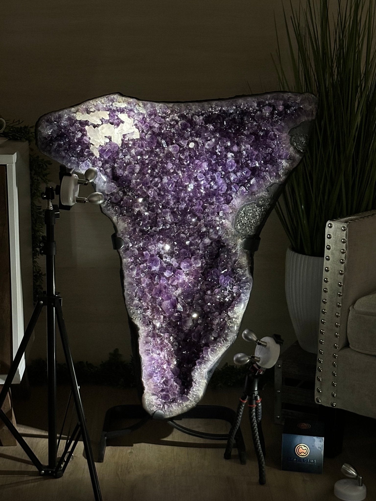 Extra Plus Quality Amethyst Clusters on Metal Stand, 152.1 lbs, 37.4" tall Model #5491 - 0035 - Brazil GemsBrazil GemsExtra Plus Quality Amethyst Clusters on Metal Stand, 152.1 lbs, 37.4" tall Model #5491 - 0035Clusters on Fixed Bases5491 - 0035