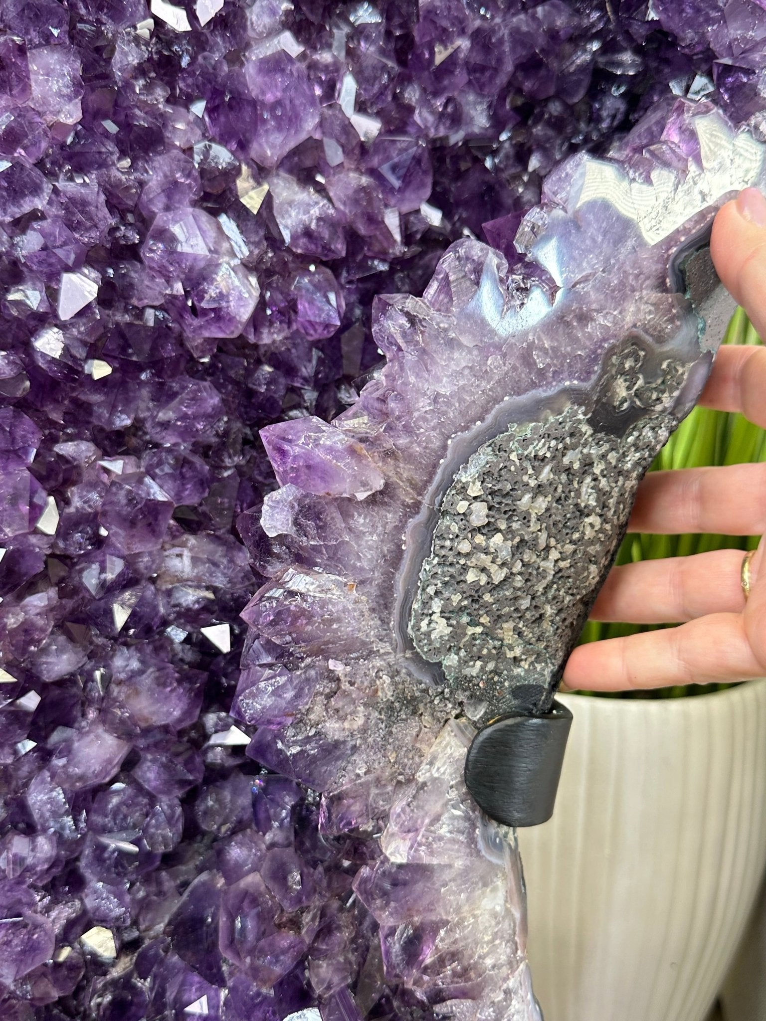 Extra Plus Quality Amethyst Clusters on Metal Stand, 152.1 lbs, 37.4" tall Model #5491 - 0035 - Brazil GemsBrazil GemsExtra Plus Quality Amethyst Clusters on Metal Stand, 152.1 lbs, 37.4" tall Model #5491 - 0035Clusters on Fixed Bases5491 - 0035