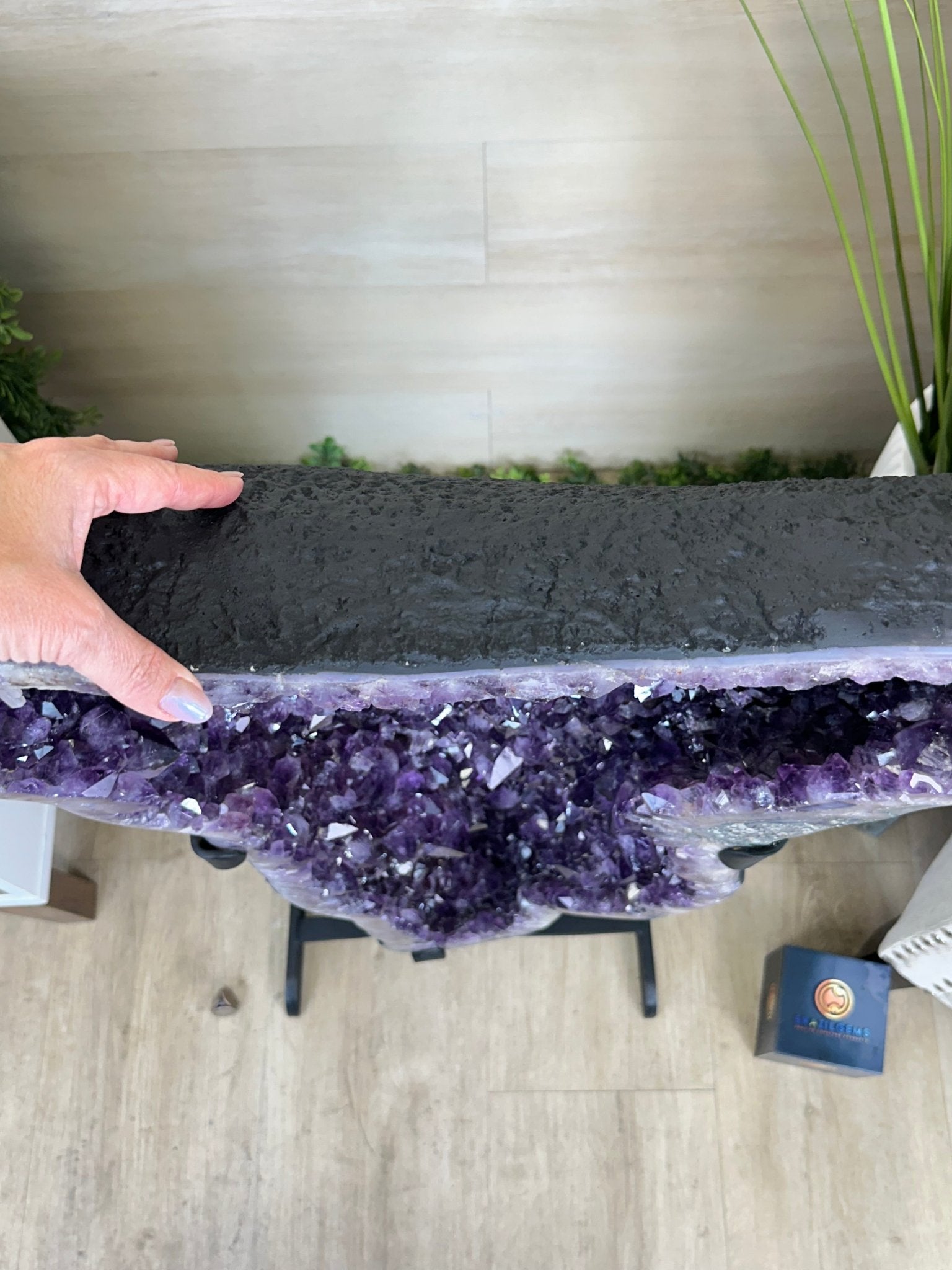 Extra Plus Quality Amethyst Clusters on Metal Stand, 152.1 lbs, 37.4" tall Model #5491 - 0035 - Brazil GemsBrazil GemsExtra Plus Quality Amethyst Clusters on Metal Stand, 152.1 lbs, 37.4" tall Model #5491 - 0035Clusters on Fixed Bases5491 - 0035