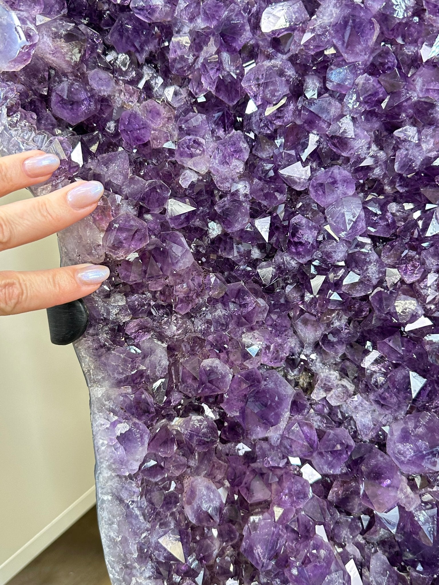 Extra Plus Quality Amethyst Clusters on Metal Stand, 152.1 lbs, 37.4" tall Model #5491 - 0035 - Brazil GemsBrazil GemsExtra Plus Quality Amethyst Clusters on Metal Stand, 152.1 lbs, 37.4" tall Model #5491 - 0035Clusters on Fixed Bases5491 - 0035