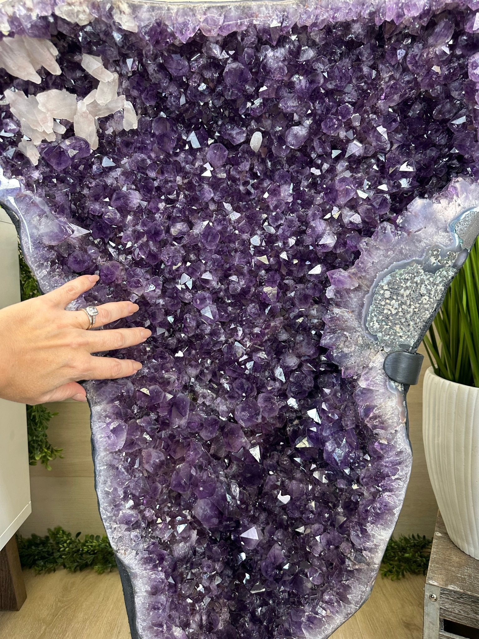 Extra Plus Quality Amethyst Clusters on Metal Stand, 152.1 lbs, 37.4" tall Model #5491 - 0035 - Brazil GemsBrazil GemsExtra Plus Quality Amethyst Clusters on Metal Stand, 152.1 lbs, 37.4" tall Model #5491 - 0035Clusters on Fixed Bases5491 - 0035