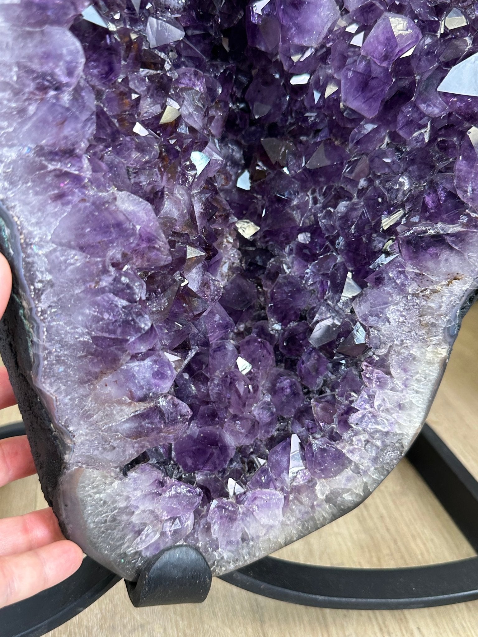 Extra Plus Quality Amethyst Clusters on Metal Stand, 152.1 lbs, 37.4" tall Model #5491 - 0035 - Brazil GemsBrazil GemsExtra Plus Quality Amethyst Clusters on Metal Stand, 152.1 lbs, 37.4" tall Model #5491 - 0035Clusters on Fixed Bases5491 - 0035