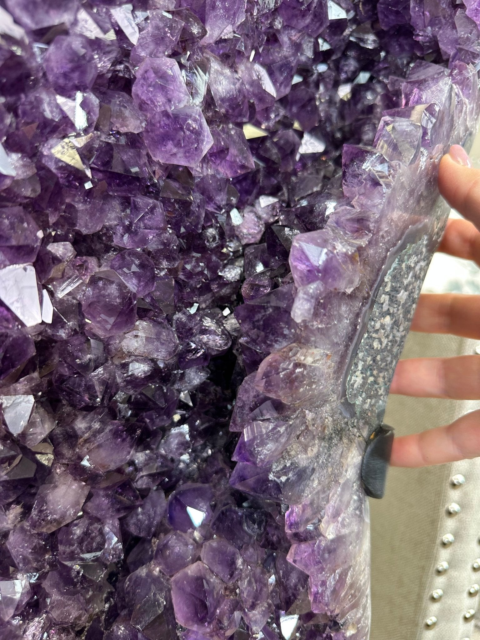 Extra Plus Quality Amethyst Clusters on Metal Stand, 152.1 lbs, 37.4" tall Model #5491 - 0035 - Brazil GemsBrazil GemsExtra Plus Quality Amethyst Clusters on Metal Stand, 152.1 lbs, 37.4" tall Model #5491 - 0035Clusters on Fixed Bases5491 - 0035