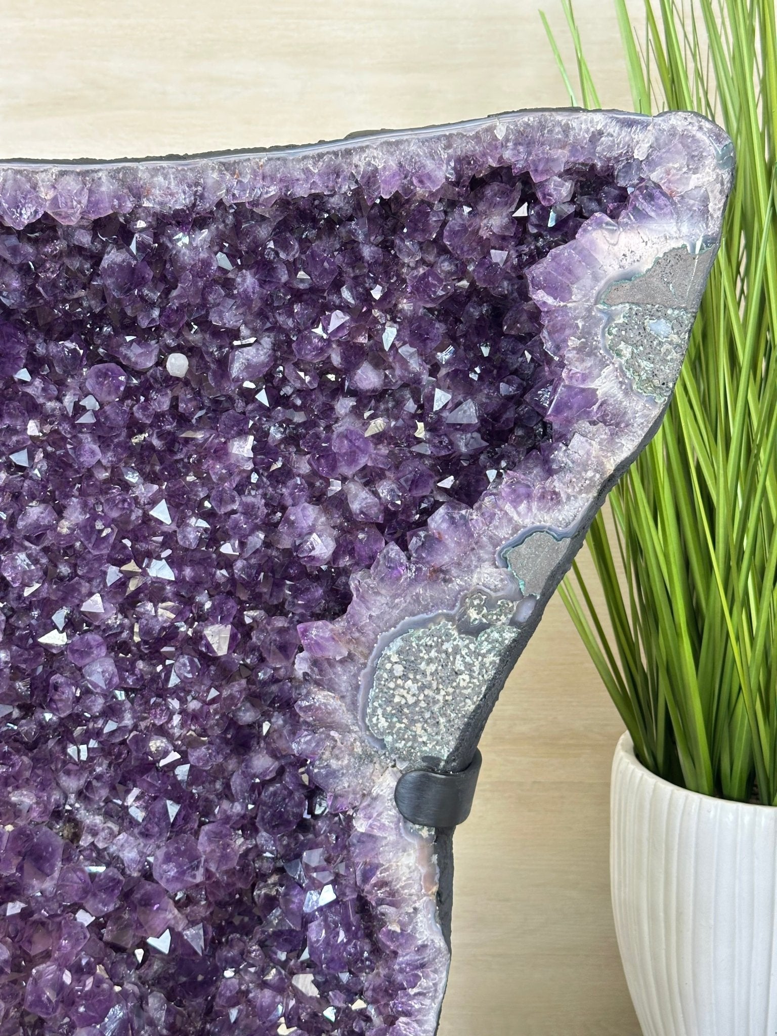 Extra Plus Quality Amethyst Clusters on Metal Stand, 152.1 lbs, 37.4" tall Model #5491 - 0035 - Brazil GemsBrazil GemsExtra Plus Quality Amethyst Clusters on Metal Stand, 152.1 lbs, 37.4" tall Model #5491 - 0035Clusters on Fixed Bases5491 - 0035