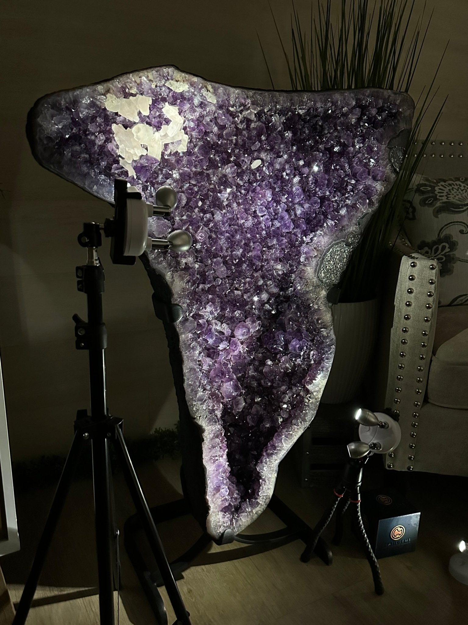 Extra Plus Quality Amethyst Clusters on Metal Stand, 152.1 lbs, 37.4" tall Model #5491 - 0035 - Brazil GemsBrazil GemsExtra Plus Quality Amethyst Clusters on Metal Stand, 152.1 lbs, 37.4" tall Model #5491 - 0035Clusters on Fixed Bases5491 - 0035