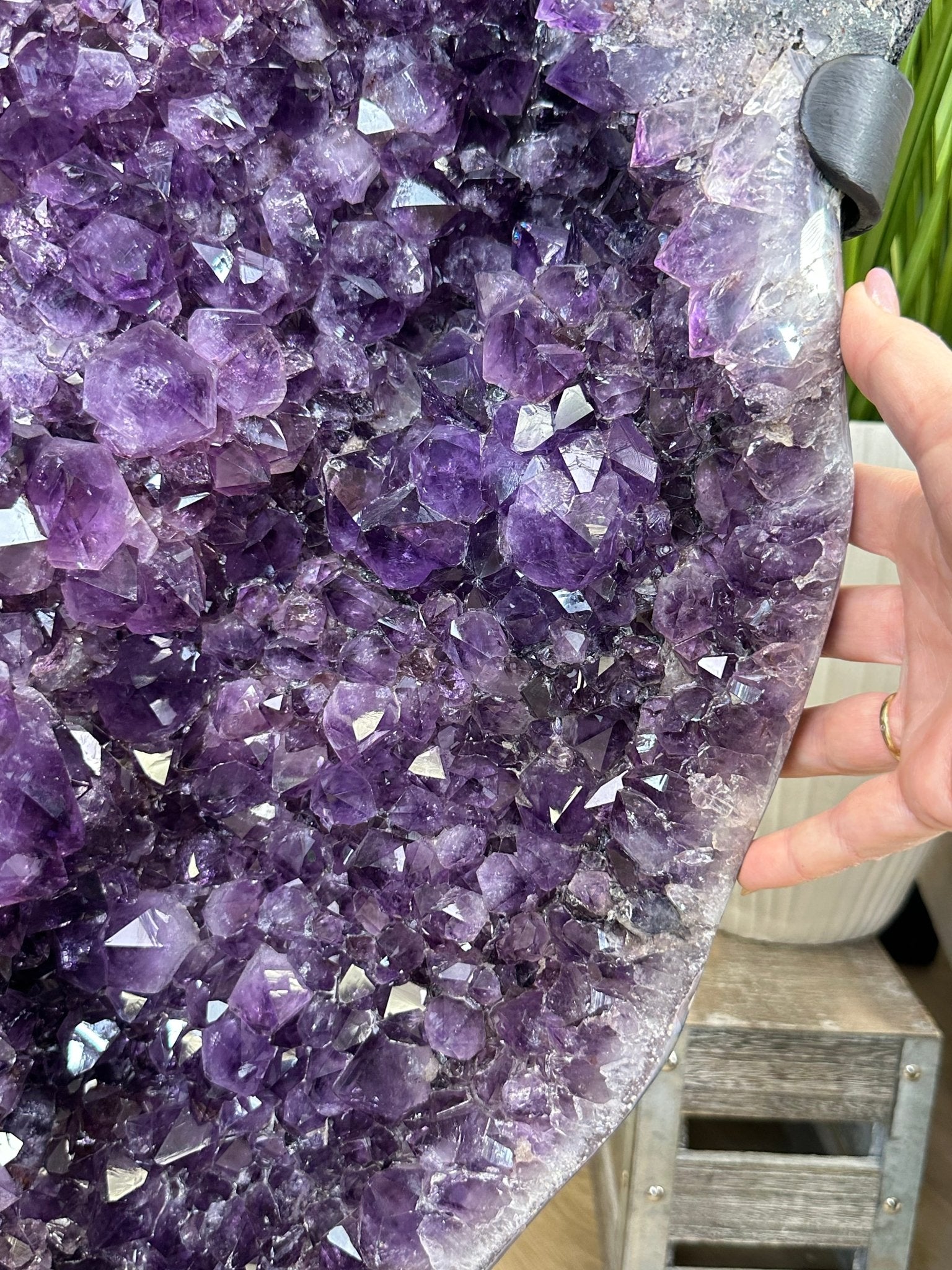 Extra Plus Quality Amethyst Clusters on Metal Stand, 152.1 lbs, 37.4" tall Model #5491 - 0035 - Brazil GemsBrazil GemsExtra Plus Quality Amethyst Clusters on Metal Stand, 152.1 lbs, 37.4" tall Model #5491 - 0035Clusters on Fixed Bases5491 - 0035