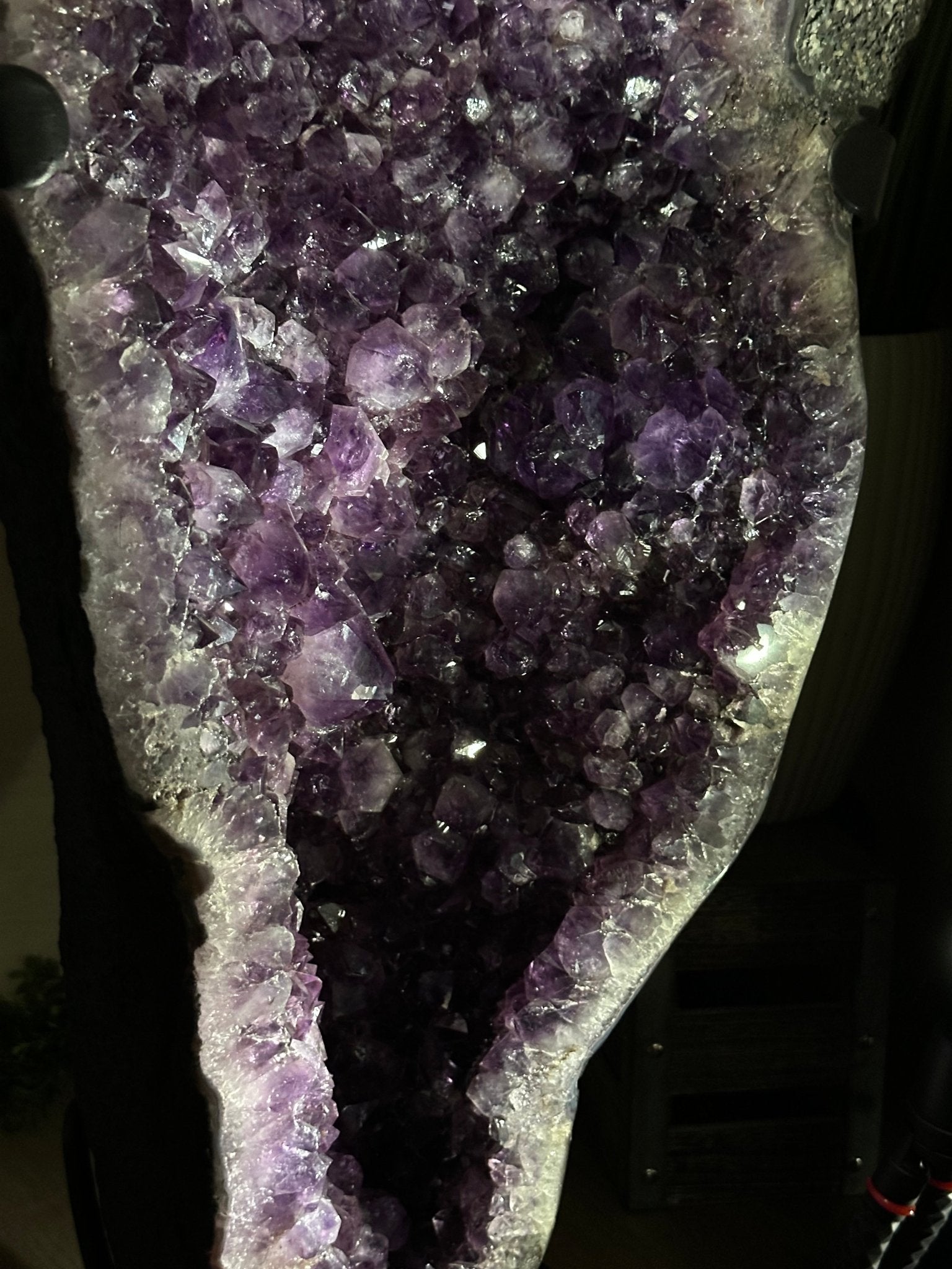 Extra Plus Quality Amethyst Clusters on Metal Stand, 152.1 lbs, 37.4" tall Model #5491 - 0035 - Brazil GemsBrazil GemsExtra Plus Quality Amethyst Clusters on Metal Stand, 152.1 lbs, 37.4" tall Model #5491 - 0035Clusters on Fixed Bases5491 - 0035