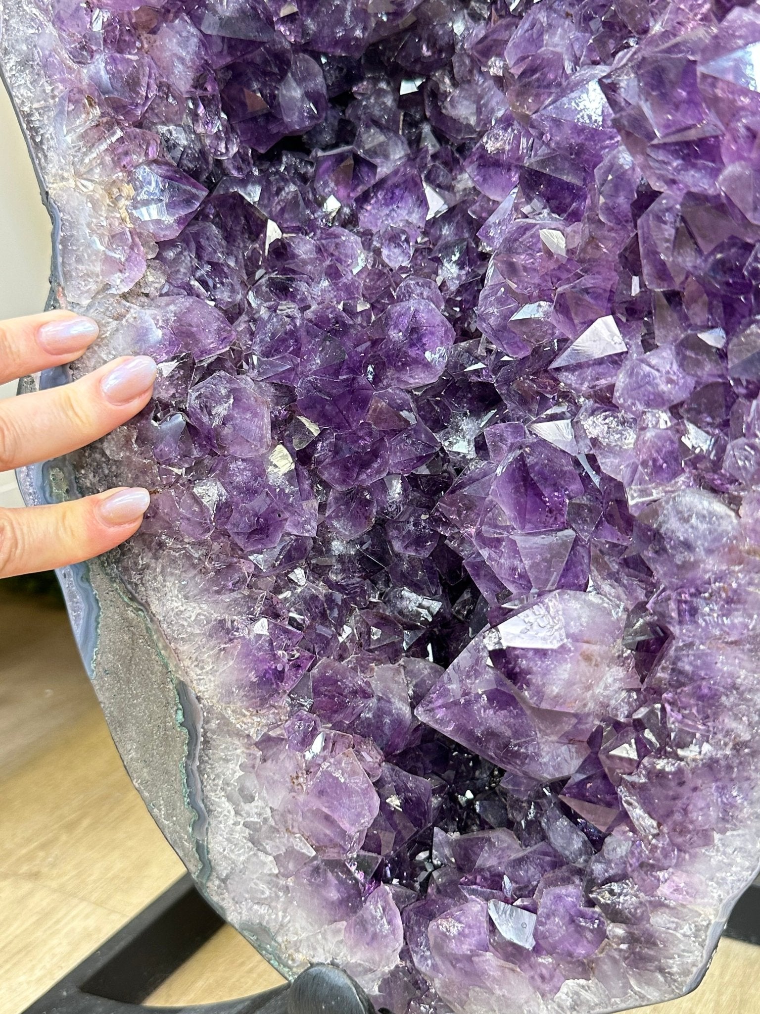 Extra Plus Quality Amethyst Clusters on Metal Stand, 161 lbs, 37" Tall #5491 - 0036 - Brazil GemsBrazil GemsExtra Plus Quality Amethyst Clusters on Metal Stand, 161 lbs, 37" Tall #5491 - 0036Clusters on Fixed Bases5491 - 0036