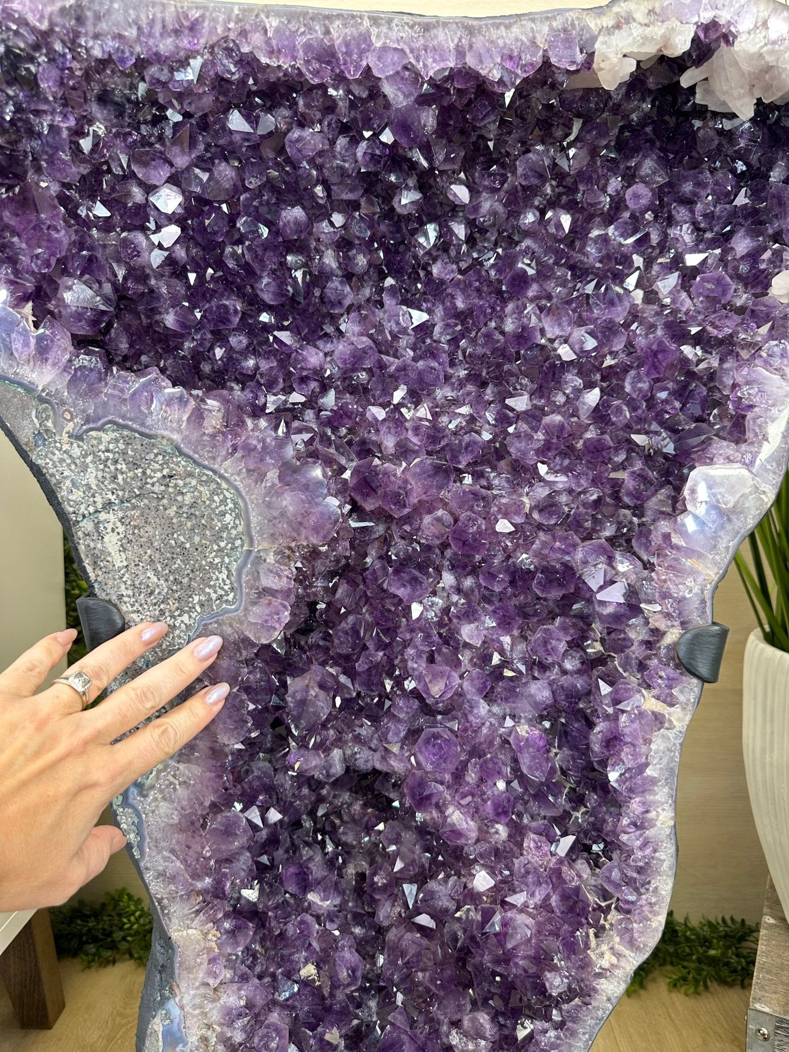 Extra Plus Quality Amethyst Clusters on Metal Stand, 161 lbs, 37" Tall #5491 - 0036 - Brazil GemsBrazil GemsExtra Plus Quality Amethyst Clusters on Metal Stand, 161 lbs, 37" Tall #5491 - 0036Clusters on Fixed Bases5491 - 0036