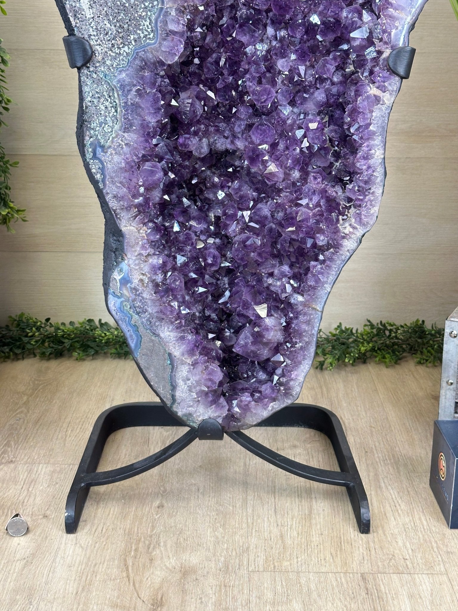 Extra Plus Quality Amethyst Clusters on Metal Stand, 161 lbs, 37" Tall #5491 - 0036 - Brazil GemsBrazil GemsExtra Plus Quality Amethyst Clusters on Metal Stand, 161 lbs, 37" Tall #5491 - 0036Clusters on Fixed Bases5491 - 0036