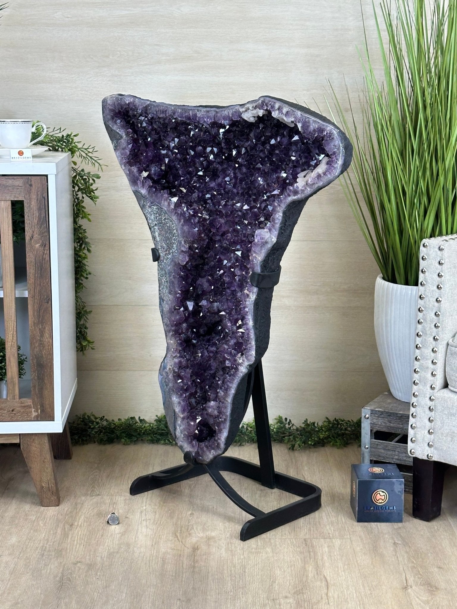 Extra Plus Quality Amethyst Clusters on Metal Stand, 161 lbs, 37" Tall #5491 - 0036 - Brazil GemsBrazil GemsExtra Plus Quality Amethyst Clusters on Metal Stand, 161 lbs, 37" Tall #5491 - 0036Clusters on Fixed Bases5491 - 0036