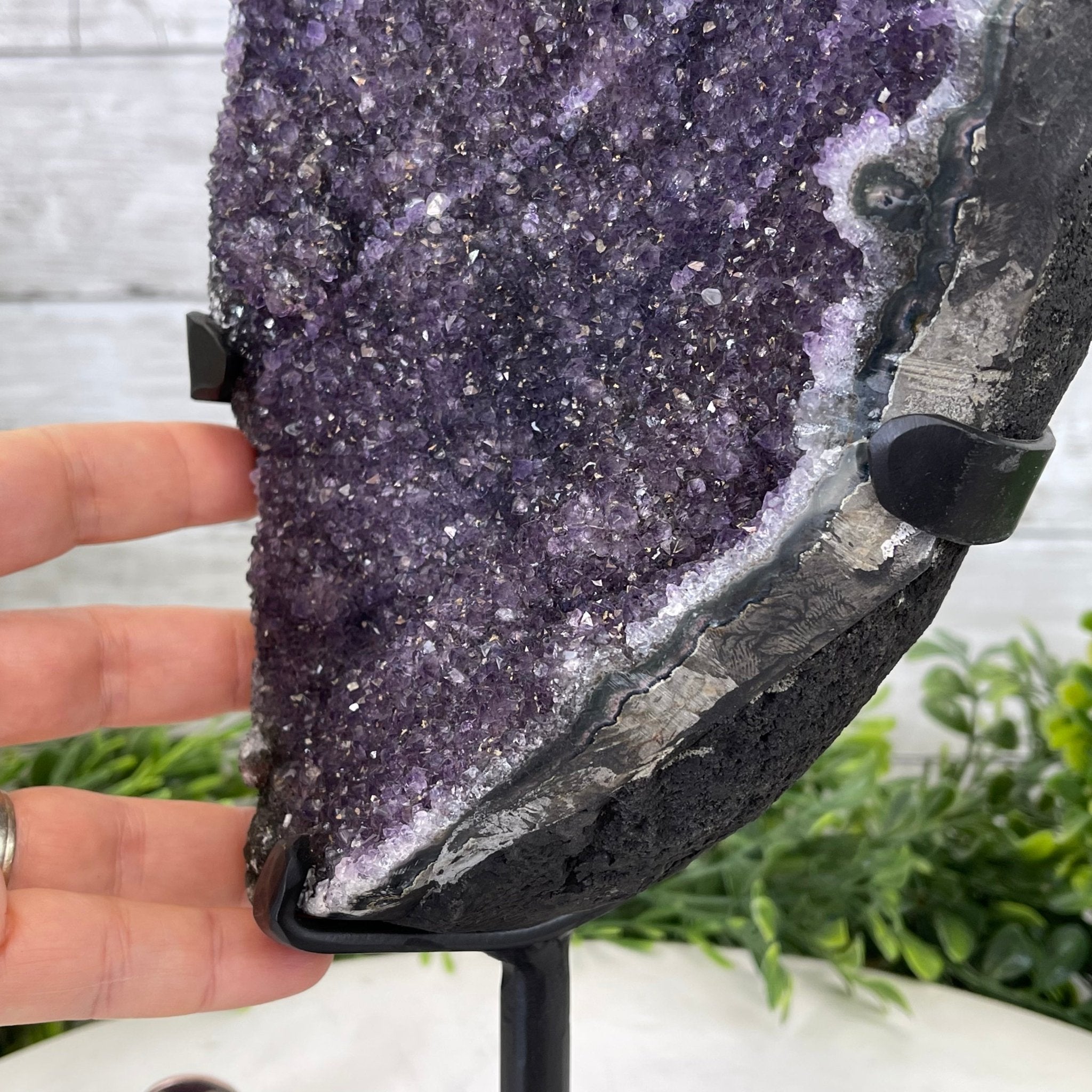Extra Plus Quality Amethyst Druse Cluster on Metal Stand, 12.5 lbs & 14" tall #5491-0046 by Brazil Gems - Brazil GemsBrazil GemsExtra Plus Quality Amethyst Druse Cluster on Metal Stand, 12.5 lbs & 14" tall #5491-0046 by Brazil GemsClusters on Fixed Bases5491-0046