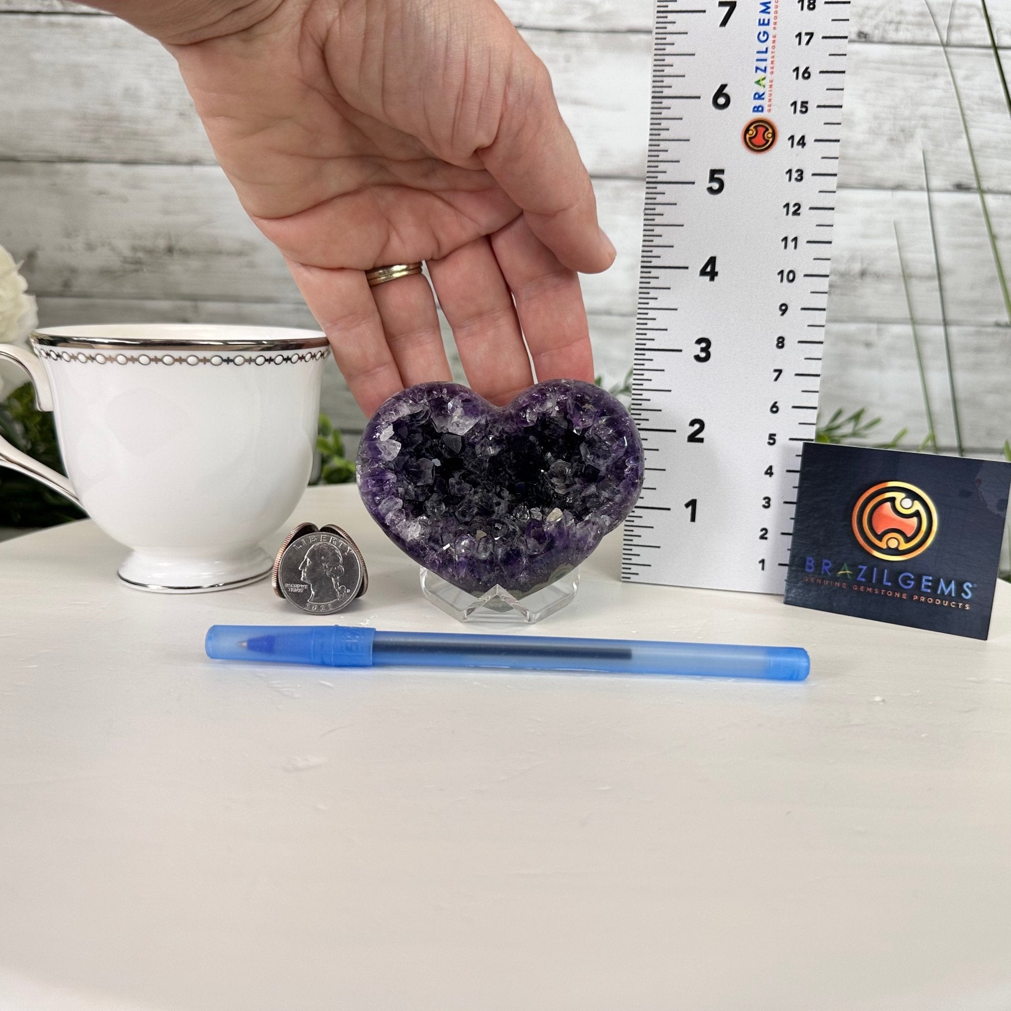 Extra Plus Quality Amethyst Heart Geode on an Acrylic Stand, 0.53 lbs & 2.5" Tall #5462-0040 by Brazil Gems - Brazil GemsBrazil GemsExtra Plus Quality Amethyst Heart Geode on an Acrylic Stand, 0.53 lbs & 2.5" Tall #5462-0040 by Brazil GemsHearts5462-0040