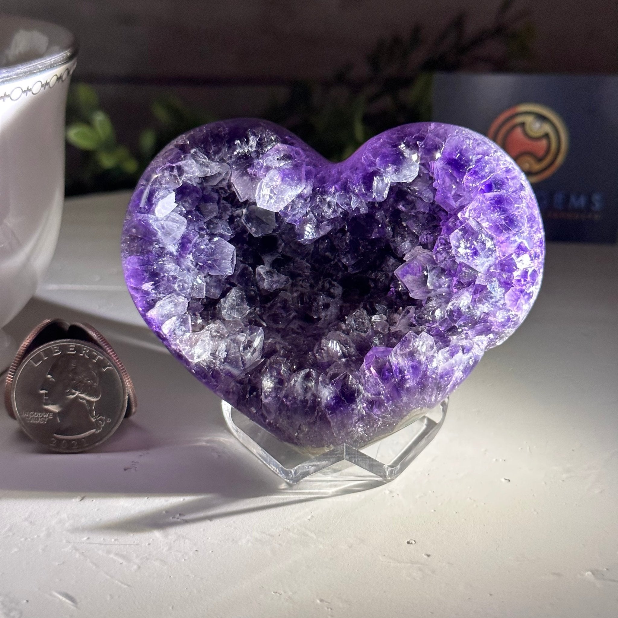 Extra Plus Quality Amethyst Heart Geode on an Acrylic Stand, 0.53 lbs & 2.5" Tall #5462-0040 by Brazil Gems - Brazil GemsBrazil GemsExtra Plus Quality Amethyst Heart Geode on an Acrylic Stand, 0.53 lbs & 2.5" Tall #5462-0040 by Brazil GemsHearts5462-0040