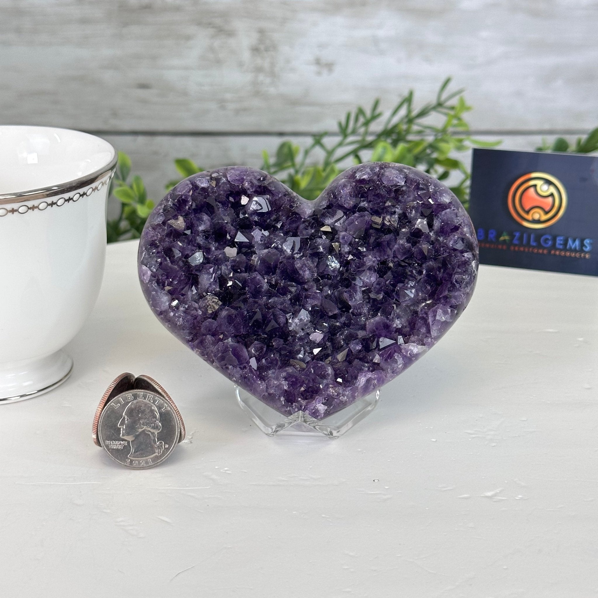 Extra Plus Quality Amethyst Heart Geode on an Acrylic Stand, 0.93 lbs & 3" Tall #5462-0052 by Brazil Gems - Brazil GemsBrazil GemsExtra Plus Quality Amethyst Heart Geode on an Acrylic Stand, 0.93 lbs & 3" Tall #5462-0052 by Brazil GemsHearts5462-0052
