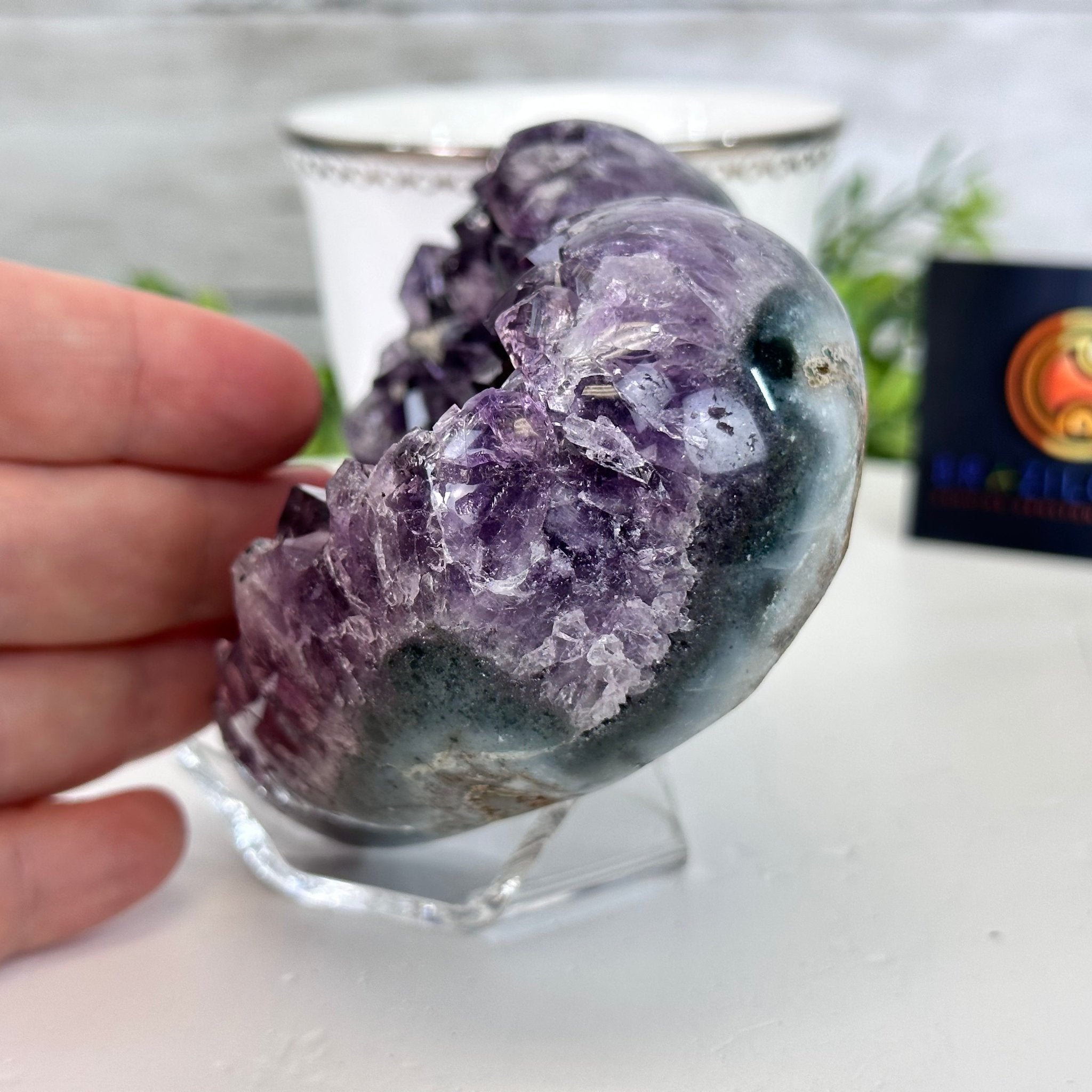 Extra Plus Quality Amethyst Heart Geode on an Acrylic Stand, 1.22 lbs & 3.2" Tall #5462-0058 by Brazil Gems - Brazil GemsBrazil GemsExtra Plus Quality Amethyst Heart Geode on an Acrylic Stand, 1.22 lbs & 3.2" Tall #5462-0058 by Brazil GemsHearts5462-0058