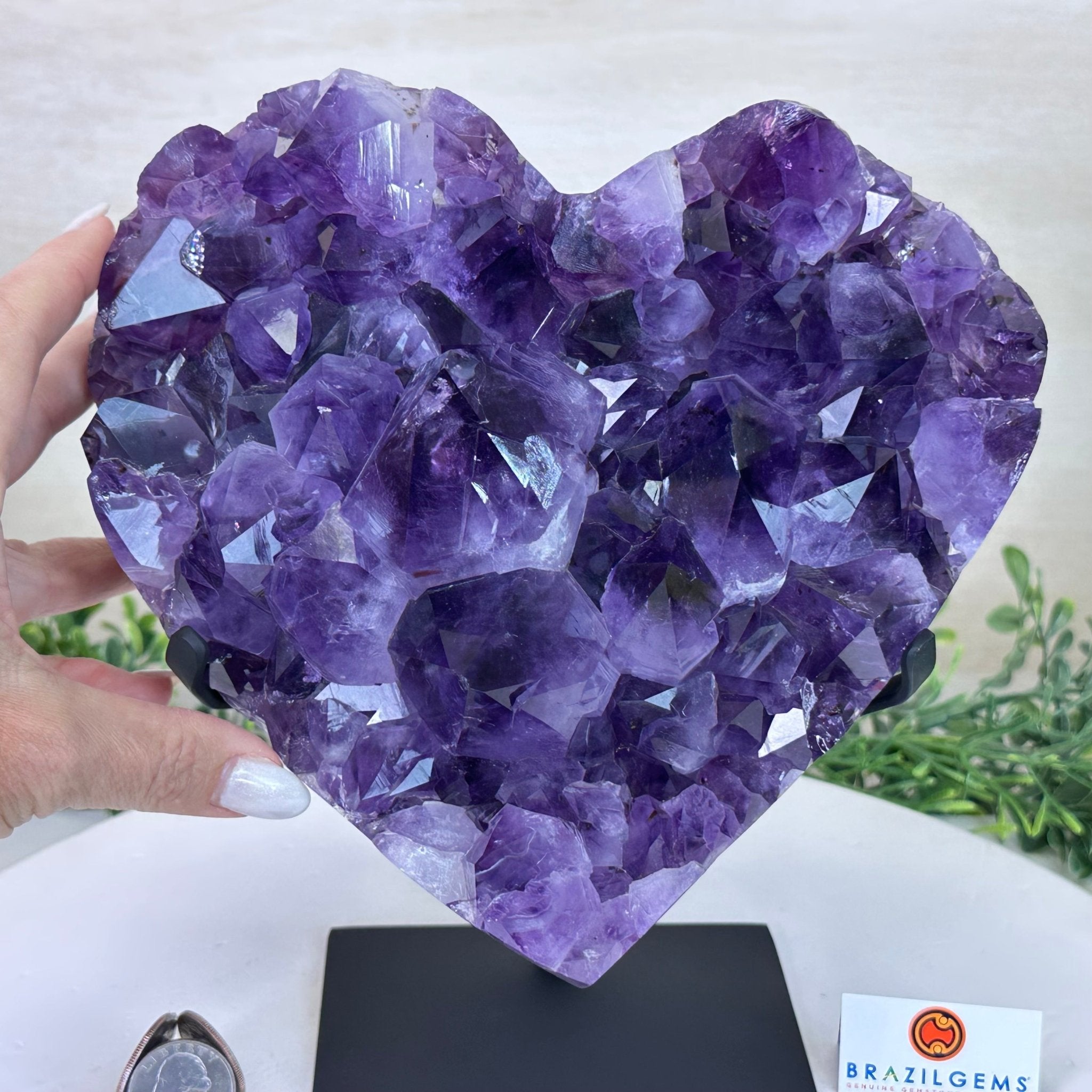 Extra Plus Quality Amethyst Heart Geode on stand, 10.4 lbs & 9.2" Tall #5463 - 0359 - Brazil GemsBrazil GemsExtra Plus Quality Amethyst Heart Geode on stand, 10.4 lbs & 9.2" Tall #5463 - 0359Hearts5463 - 0359