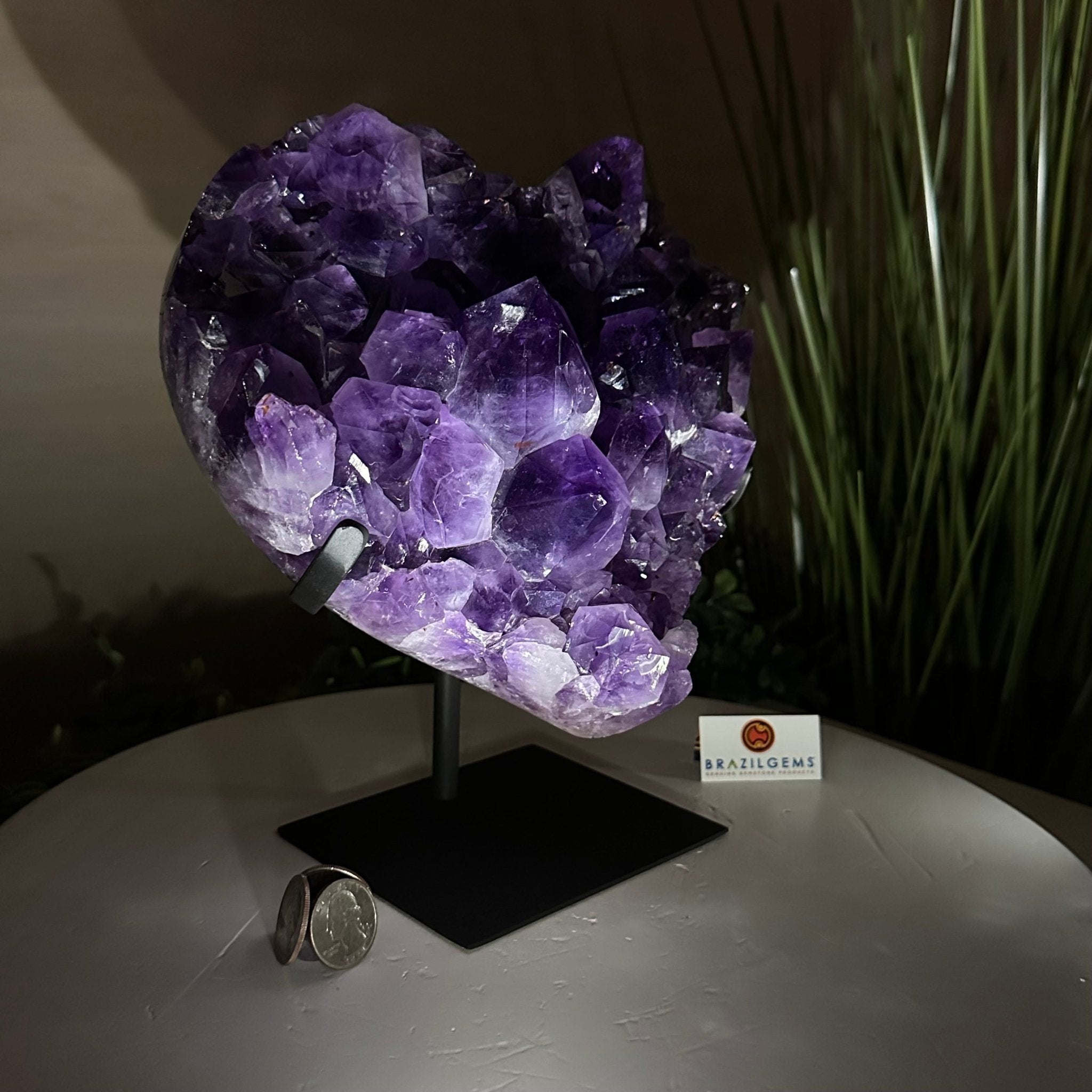 Extra Plus Quality Amethyst Heart Geode on stand, 10.4 lbs & 9.2" Tall #5463 - 0359 - Brazil GemsBrazil GemsExtra Plus Quality Amethyst Heart Geode on stand, 10.4 lbs & 9.2" Tall #5463 - 0359Hearts5463 - 0359