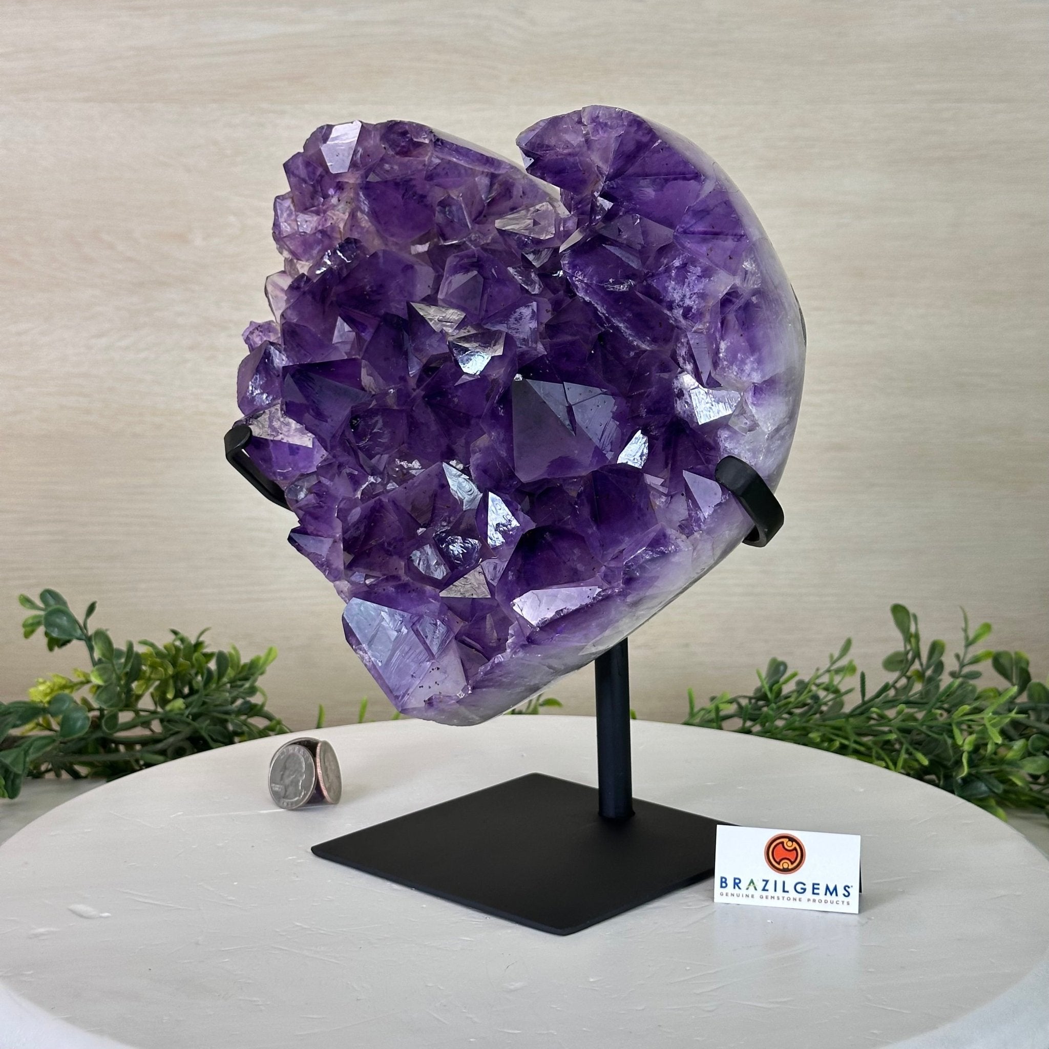 Extra Plus Quality Amethyst Heart Geode on stand, 11.3 lbs & 9.9" Tall #5463 - 0362 - Brazil GemsBrazil GemsExtra Plus Quality Amethyst Heart Geode on stand, 11.3 lbs & 9.9" Tall #5463 - 0362Hearts5463 - 0362