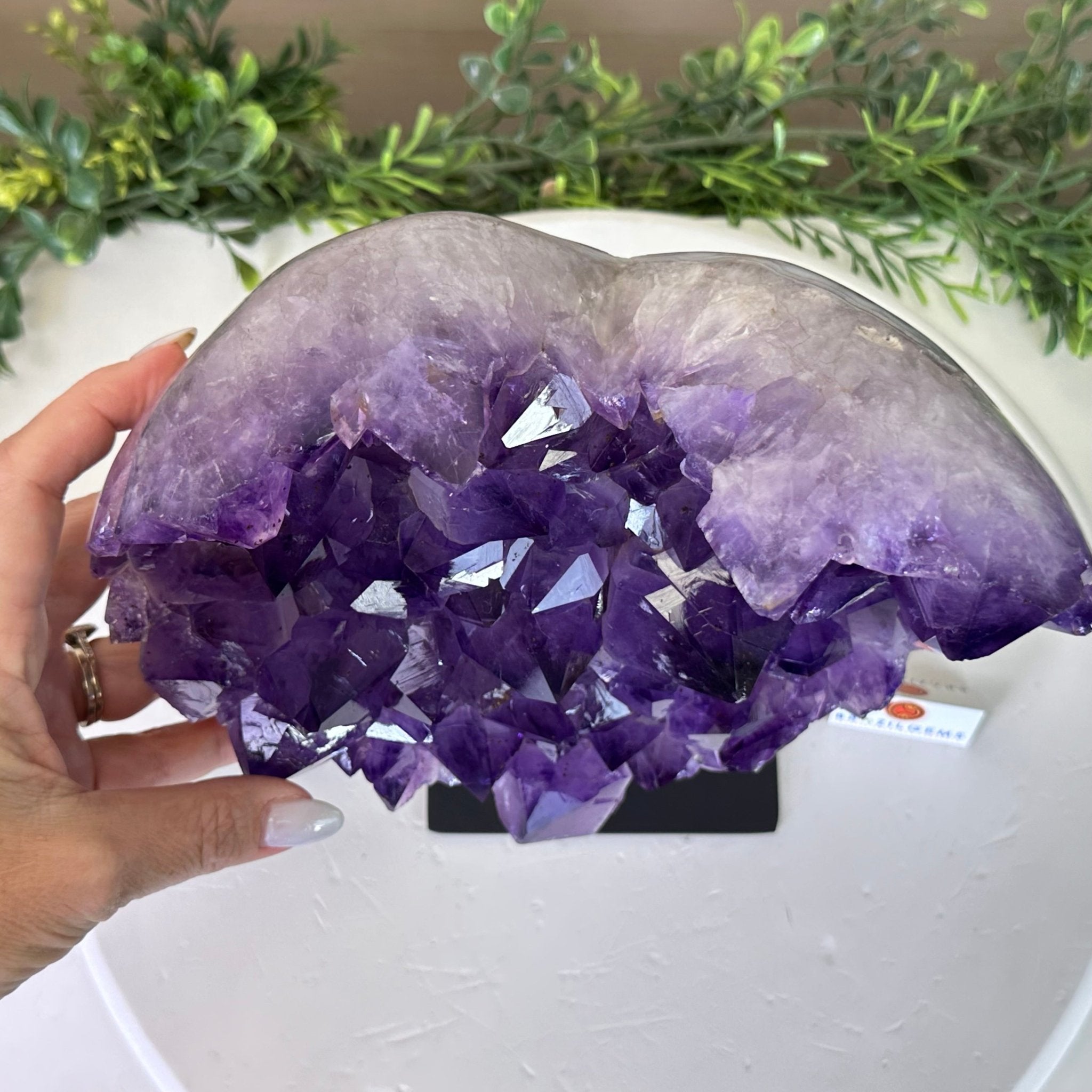 Extra Plus Quality Amethyst Heart Geode on stand, 11.3 lbs & 9.9" Tall #5463 - 0362 - Brazil GemsBrazil GemsExtra Plus Quality Amethyst Heart Geode on stand, 11.3 lbs & 9.9" Tall #5463 - 0362Hearts5463 - 0362