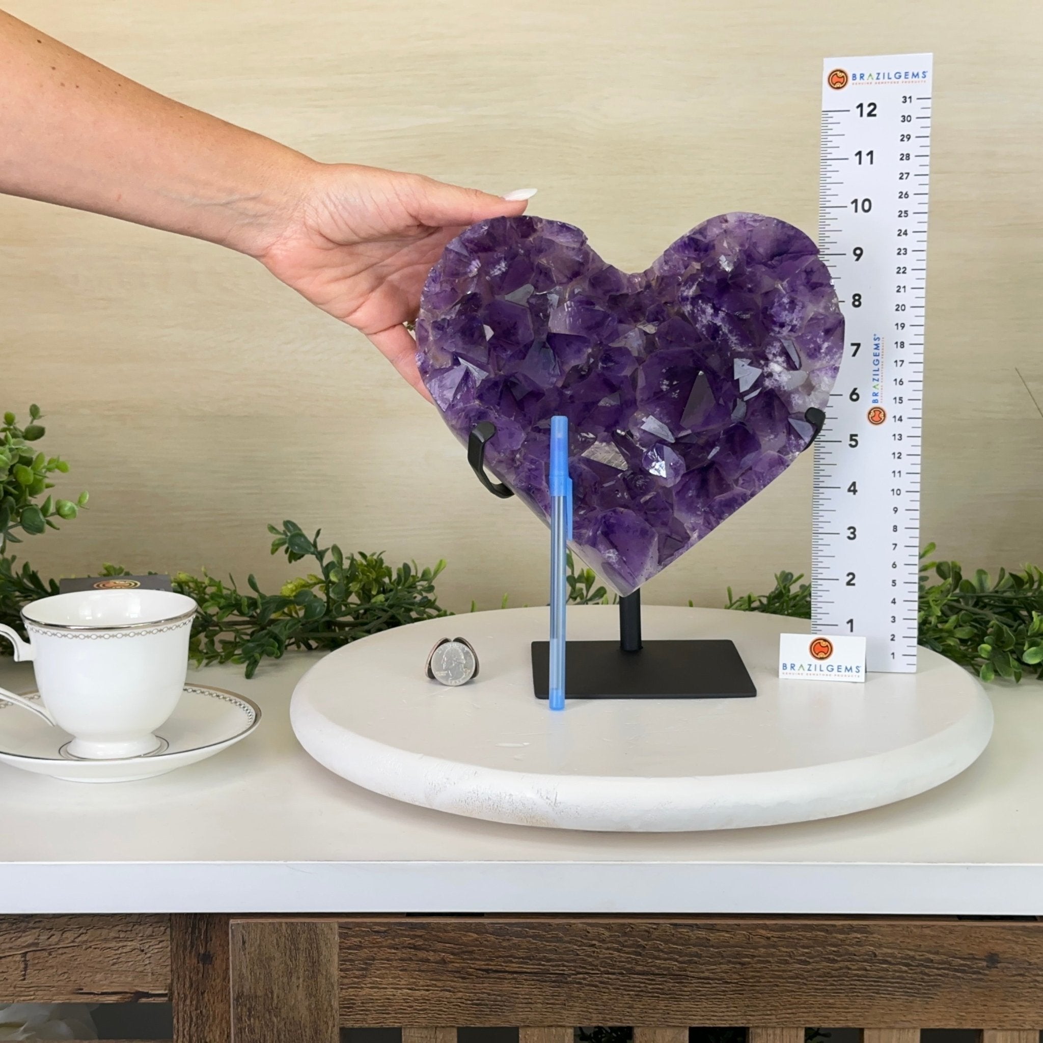 Extra Plus Quality Amethyst Heart Geode on stand, 11.3 lbs & 9.9" Tall #5463 - 0362 - Brazil GemsBrazil GemsExtra Plus Quality Amethyst Heart Geode on stand, 11.3 lbs & 9.9" Tall #5463 - 0362Hearts5463 - 0362