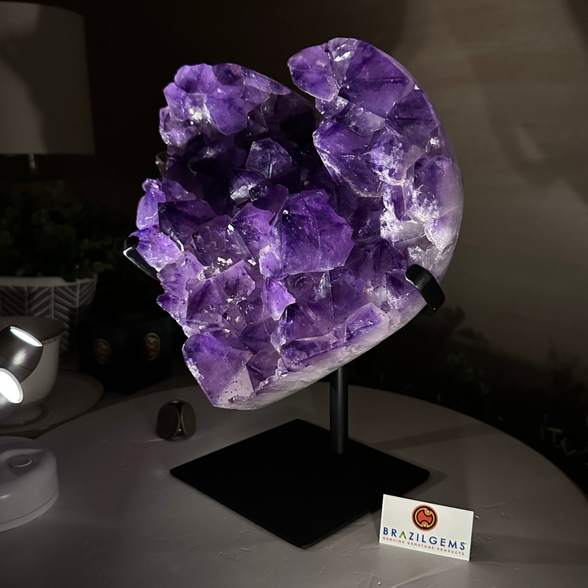 Extra Plus Quality Amethyst Heart Geode on stand, 11.3 lbs & 9.9" Tall #5463 - 0362 - Brazil GemsBrazil GemsExtra Plus Quality Amethyst Heart Geode on stand, 11.3 lbs & 9.9" Tall #5463 - 0362Hearts5463 - 0362