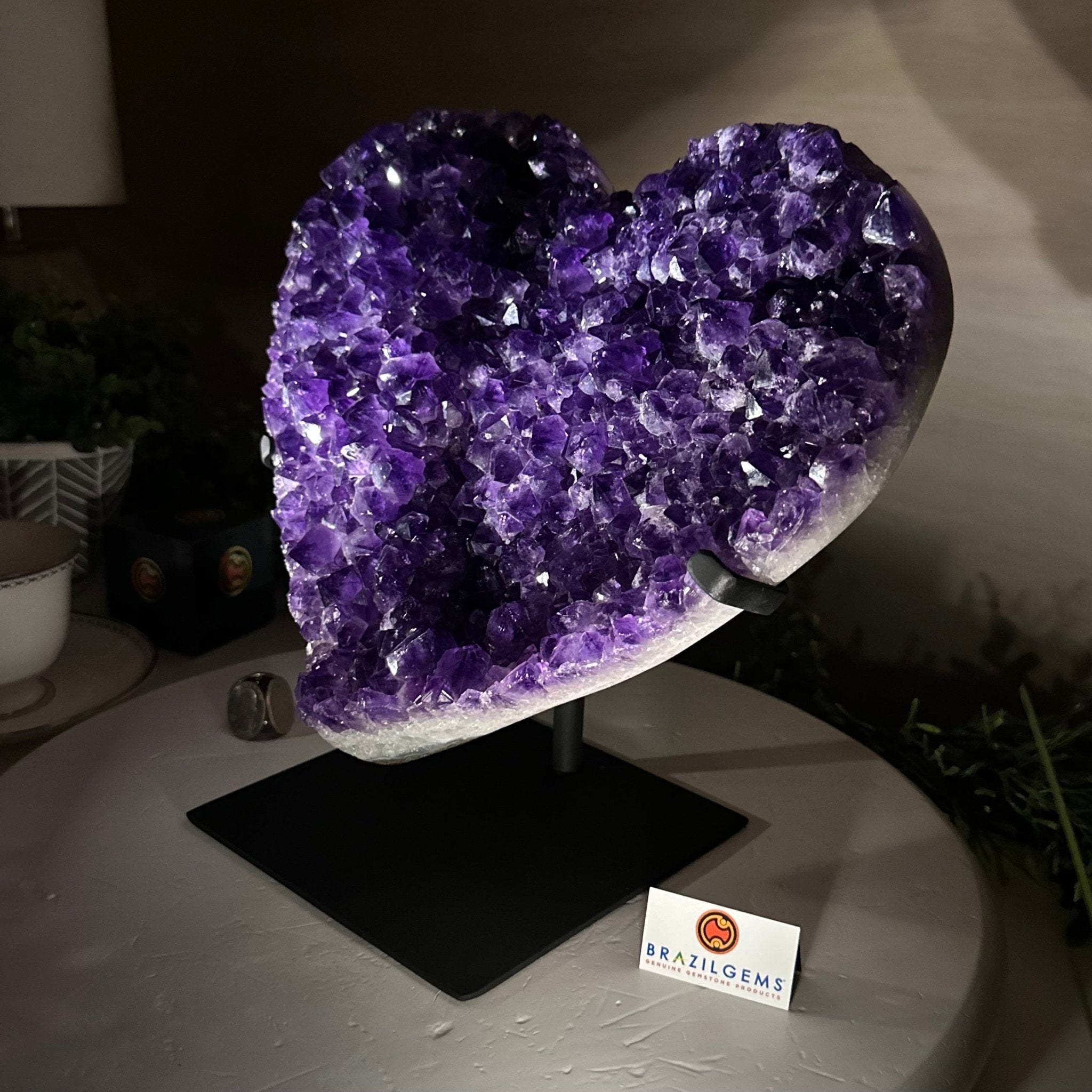 Extra Plus Quality Amethyst Heart Geode on stand, 11.8 lbs & 9.9" Tall #5463 - 0363 - Brazil GemsBrazil GemsExtra Plus Quality Amethyst Heart Geode on stand, 11.8 lbs & 9.9" Tall #5463 - 0363Hearts5463 - 0363