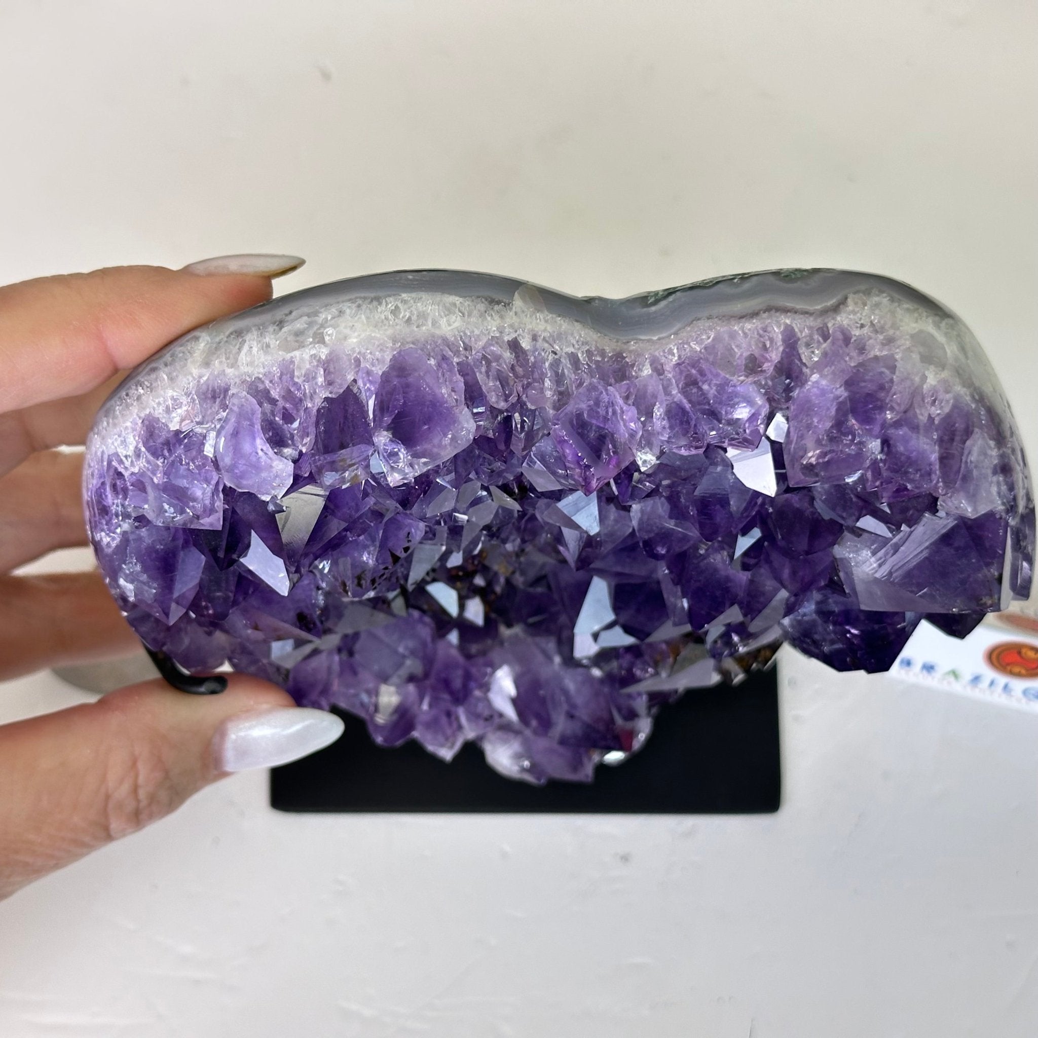 Extra Plus Quality Amethyst Heart Geode on stand, 2.7 lbs & 5.7" Tall #5463 - 0342 - Brazil GemsBrazil GemsExtra Plus Quality Amethyst Heart Geode on stand, 2.7 lbs & 5.7" Tall #5463 - 0342Hearts5463 - 0342