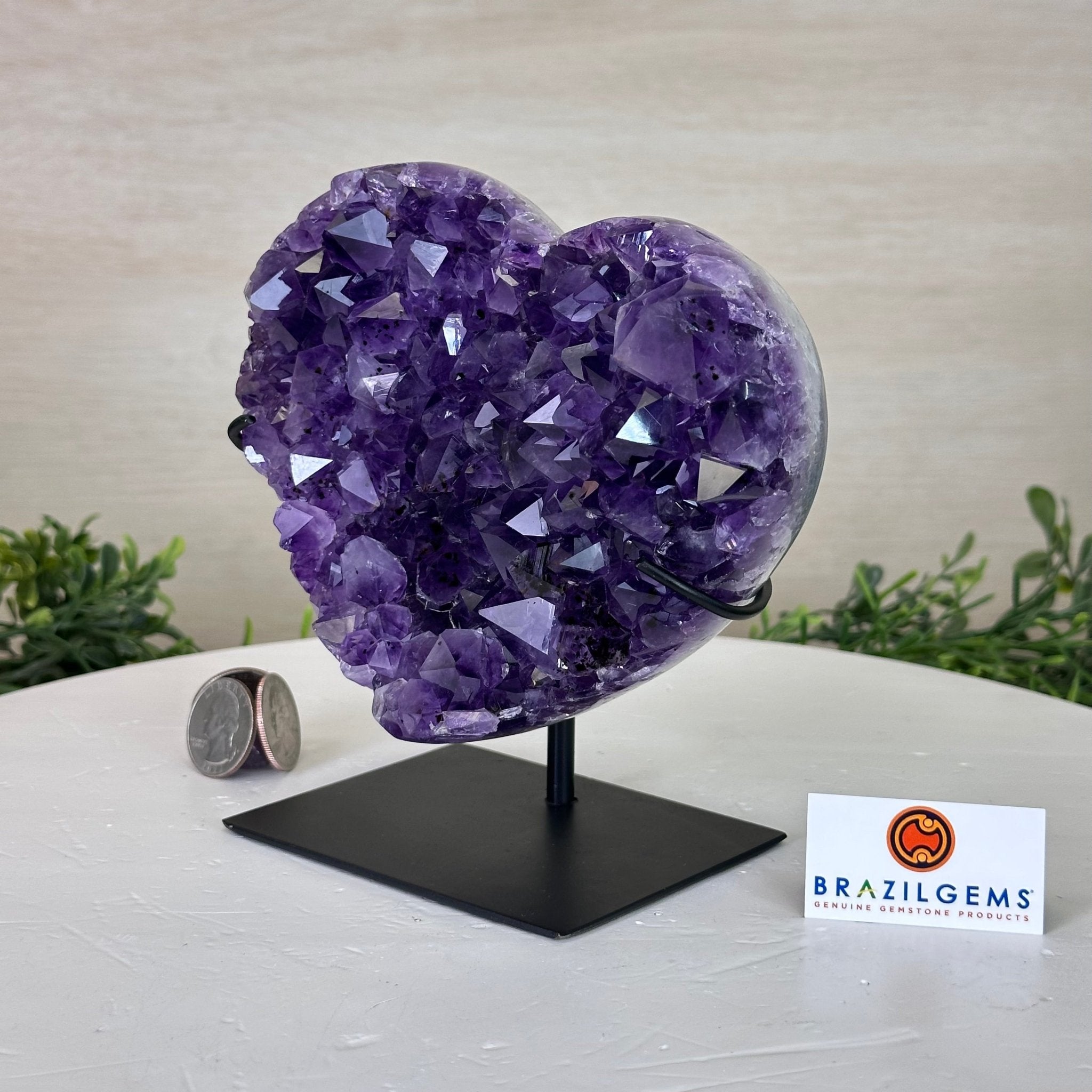 Extra Plus Quality Amethyst Heart Geode on stand, 2.7 lbs & 5.7" Tall #5463 - 0342 - Brazil GemsBrazil GemsExtra Plus Quality Amethyst Heart Geode on stand, 2.7 lbs & 5.7" Tall #5463 - 0342Hearts5463 - 0342