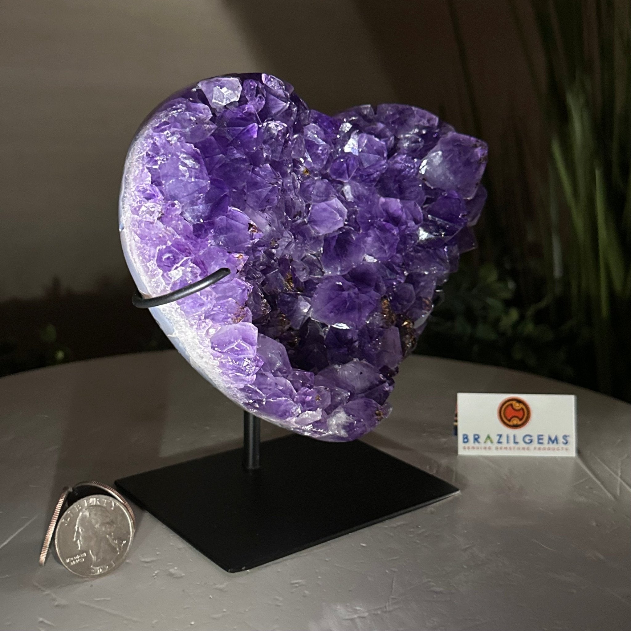 Extra Plus Quality Amethyst Heart Geode on stand, 2.7 lbs & 5.7" Tall #5463 - 0342 - Brazil GemsBrazil GemsExtra Plus Quality Amethyst Heart Geode on stand, 2.7 lbs & 5.7" Tall #5463 - 0342Hearts5463 - 0342