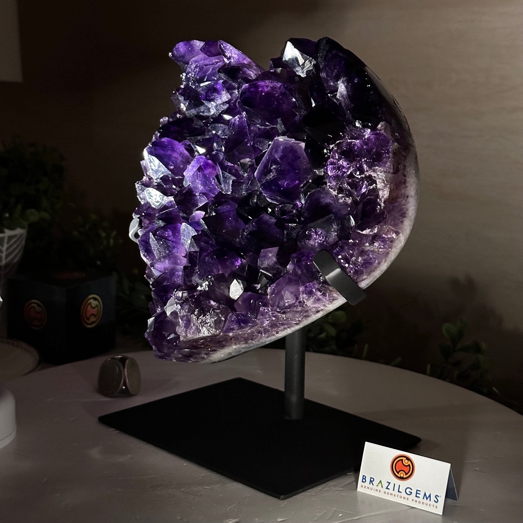 Extra Plus Quality Amethyst Heart Geode on stand, 7.7 lbs & 9" Tall #5463 - 0361 - Brazil GemsBrazil GemsExtra Plus Quality Amethyst Heart Geode on stand, 7.7 lbs & 9" Tall #5463 - 0361Hearts5463 - 0361