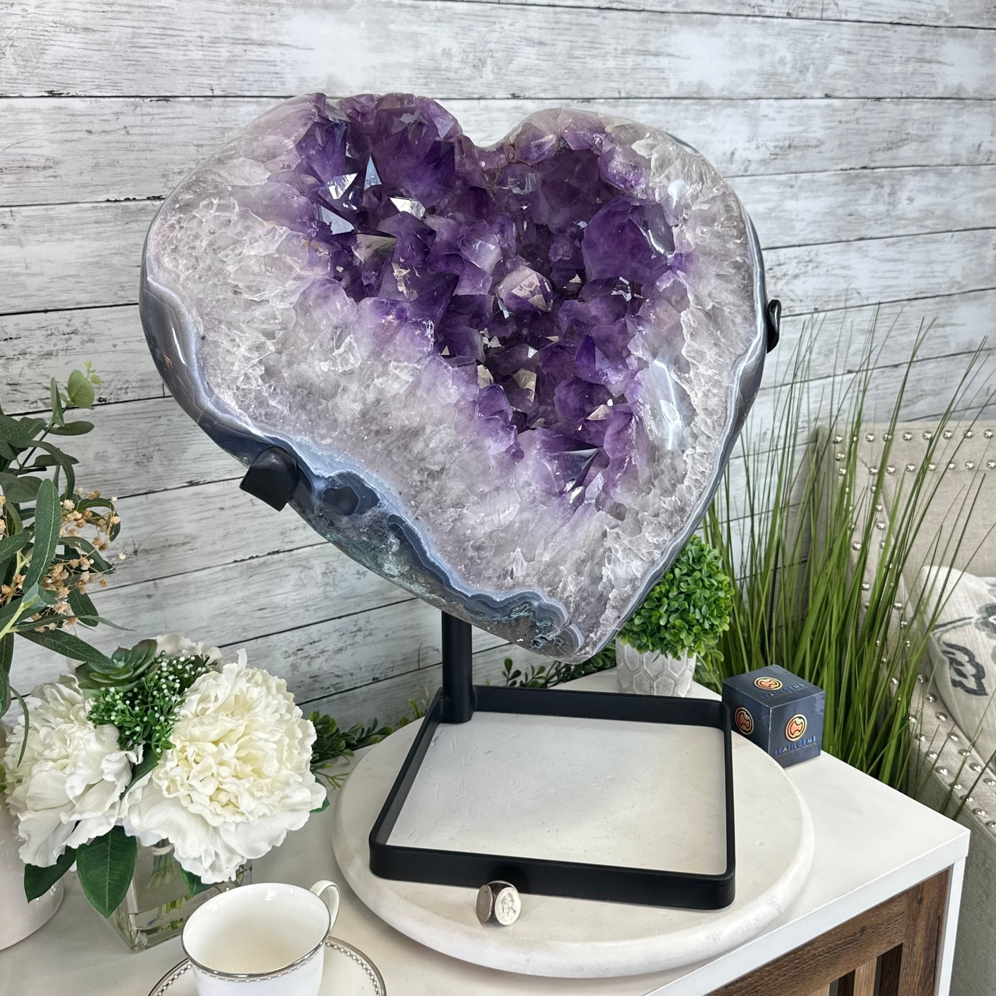 Extra Plus Quality Amethyst Heart Geode w/ metal stand, 88.6 lbs & 21" Tall #5463 - 0365 - Brazil GemsBrazil GemsExtra Plus Quality Amethyst Heart Geode w/ metal stand, 88.6 lbs & 21" Tall #5463 - 0365Hearts5463 - 0365