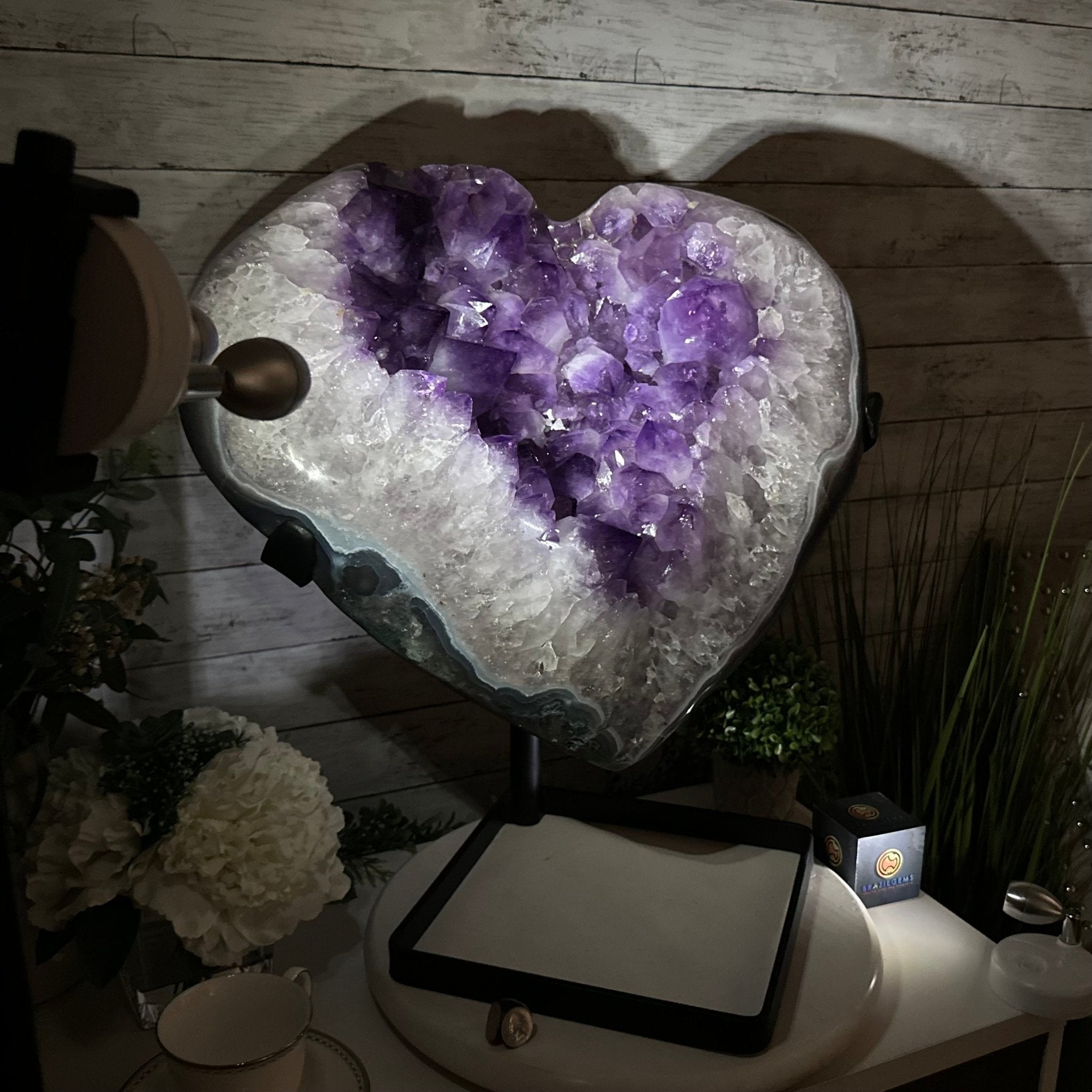 Extra Plus Quality Amethyst Heart Geode w/ metal stand, 88.6 lbs & 21" Tall #5463 - 0365 - Brazil GemsBrazil GemsExtra Plus Quality Amethyst Heart Geode w/ metal stand, 88.6 lbs & 21" Tall #5463 - 0365Hearts5463 - 0365