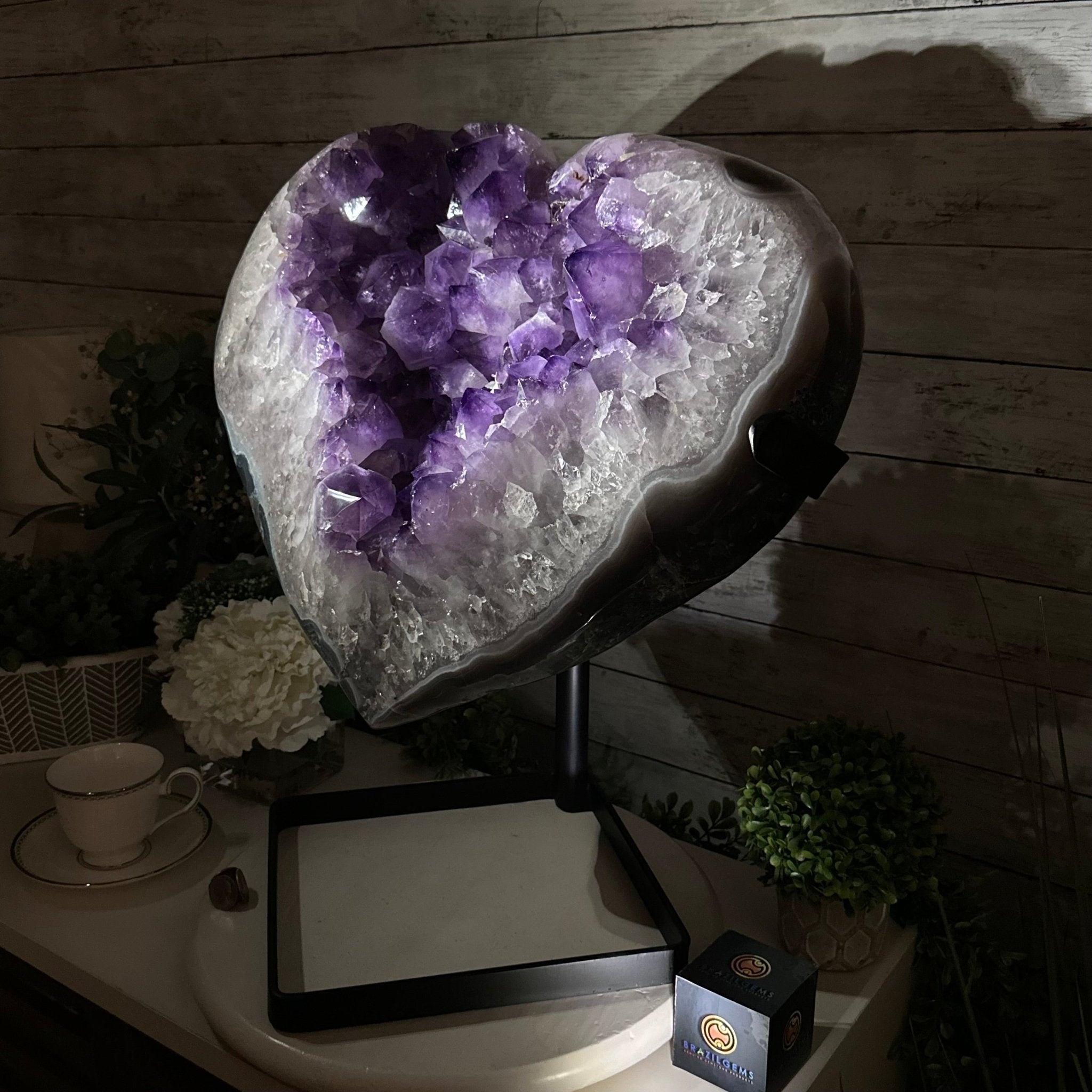 Extra Plus Quality Amethyst Heart Geode w/ metal stand, 88.6 lbs & 21" Tall #5463 - 0365 - Brazil GemsBrazil GemsExtra Plus Quality Amethyst Heart Geode w/ metal stand, 88.6 lbs & 21" Tall #5463 - 0365Hearts5463 - 0365