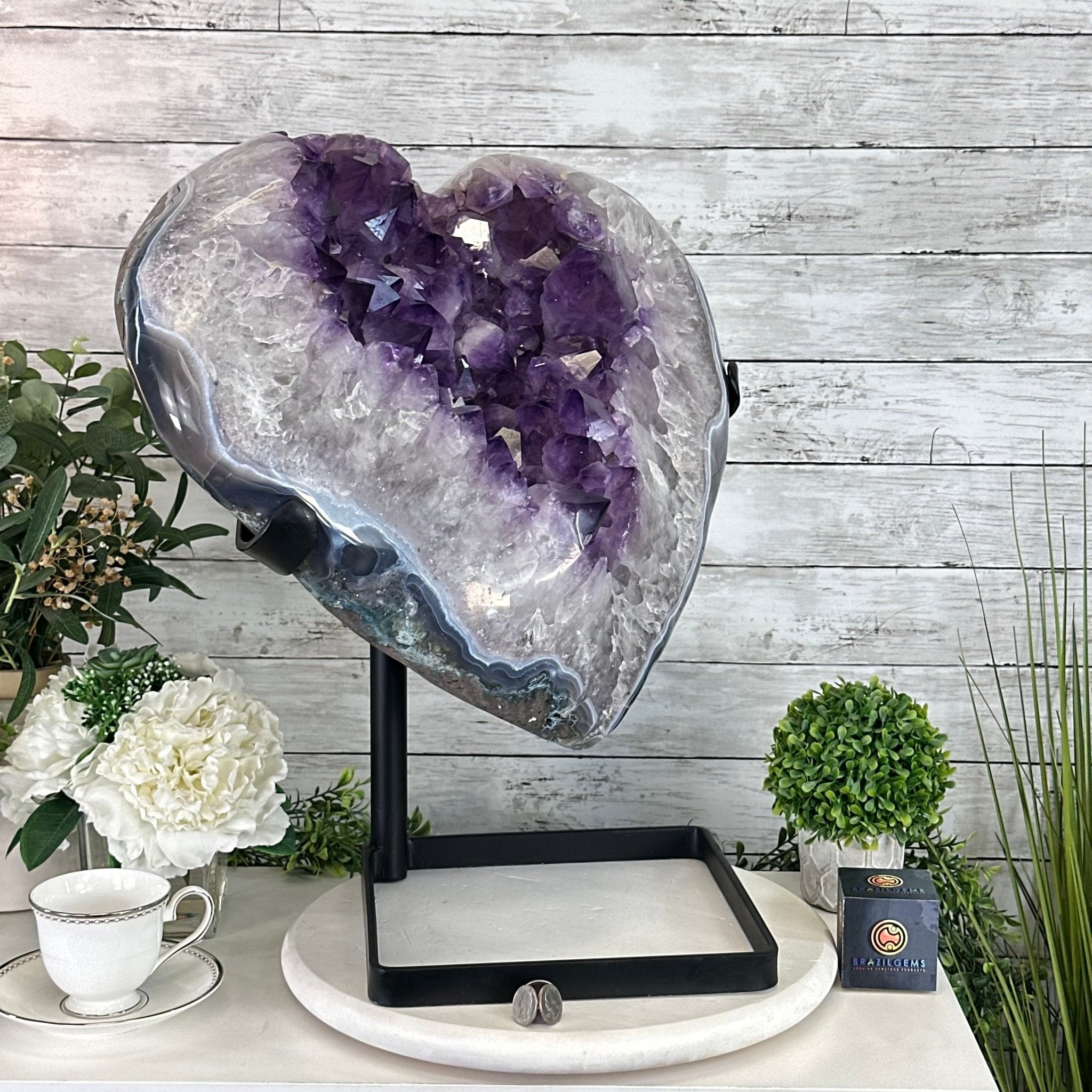 Extra Plus Quality Amethyst Heart Geode w/ metal stand, 88.6 lbs & 21" Tall #5463 - 0365 - Brazil GemsBrazil GemsExtra Plus Quality Amethyst Heart Geode w/ metal stand, 88.6 lbs & 21" Tall #5463 - 0365Hearts5463 - 0365