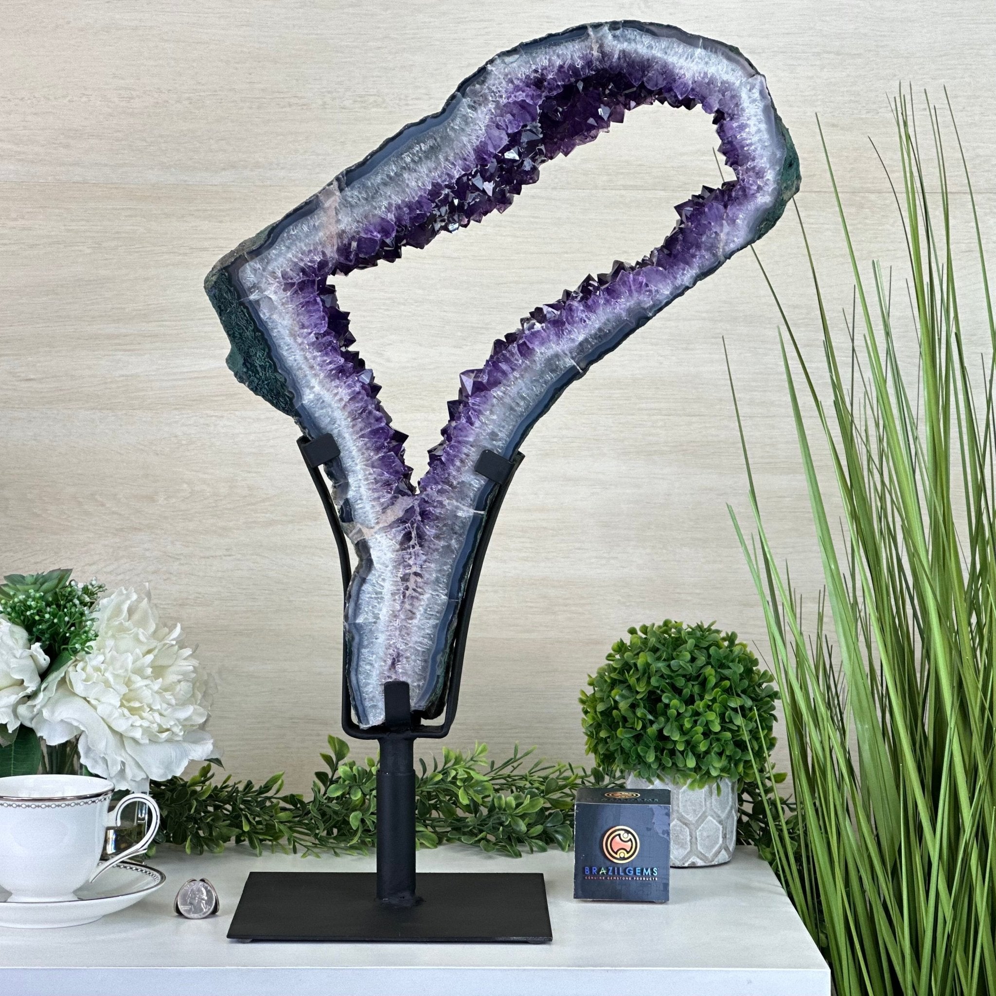 Extra Plus Quality Amethyst Portal, Metal Stand, 18.4 lbs & 22.5" Tall #5604 - 0120 - Brazil GemsBrazil GemsExtra Plus Quality Amethyst Portal, Metal Stand, 18.4 lbs & 22.5" Tall #5604 - 0120Portals on Rotating Bases5604 - 0120