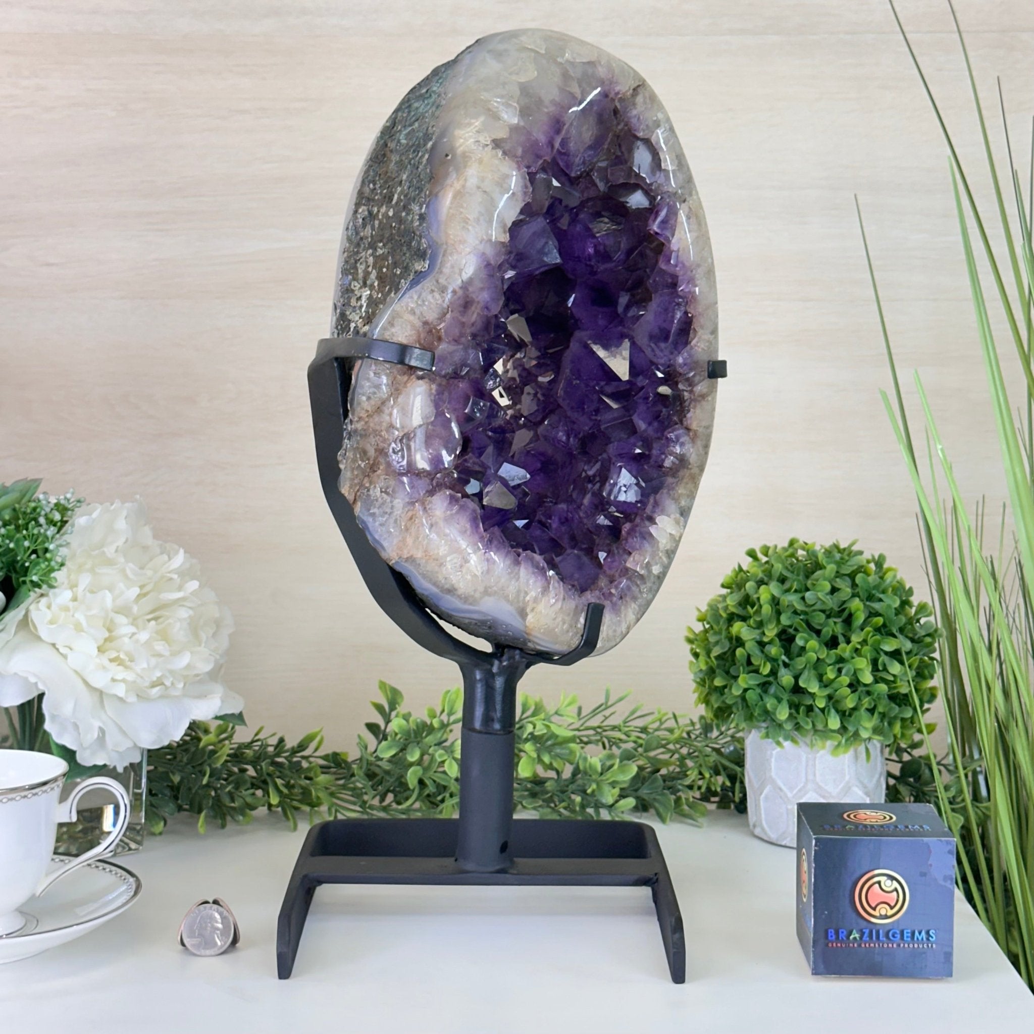 Extra Plus Quality Amethyst Portal, Metal Stand, 25.2 lbs & 17" Tall #5604 - 0113 - Brazil GemsBrazil GemsExtra Plus Quality Amethyst Portal, Metal Stand, 25.2 lbs & 17" Tall #5604 - 0113Portals on Rotating Bases5604 - 0113