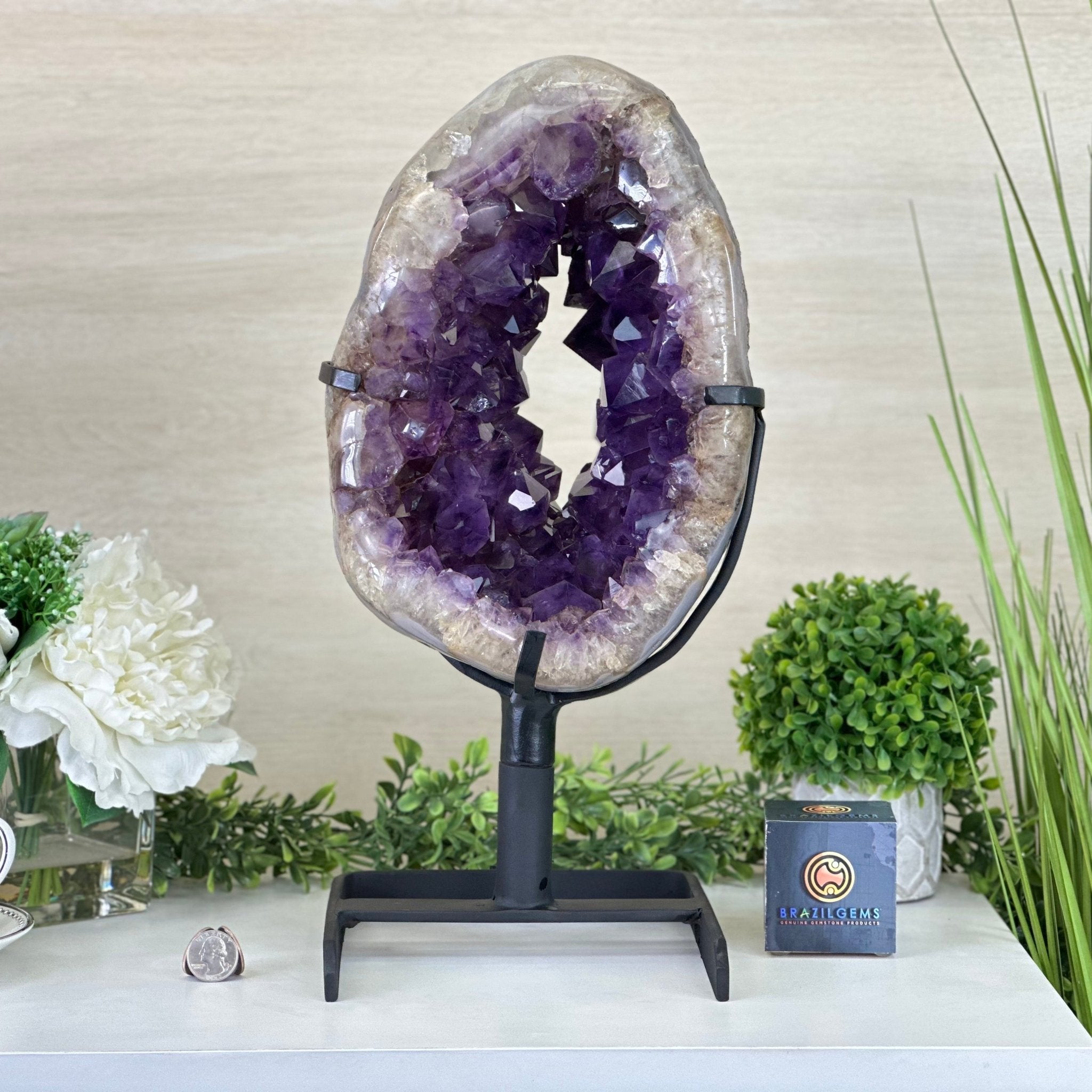 Extra Plus Quality Amethyst Portal, Metal Stand, 25.2 lbs & 17" Tall #5604 - 0113 - Brazil GemsBrazil GemsExtra Plus Quality Amethyst Portal, Metal Stand, 25.2 lbs & 17" Tall #5604 - 0113Portals on Rotating Bases5604 - 0113